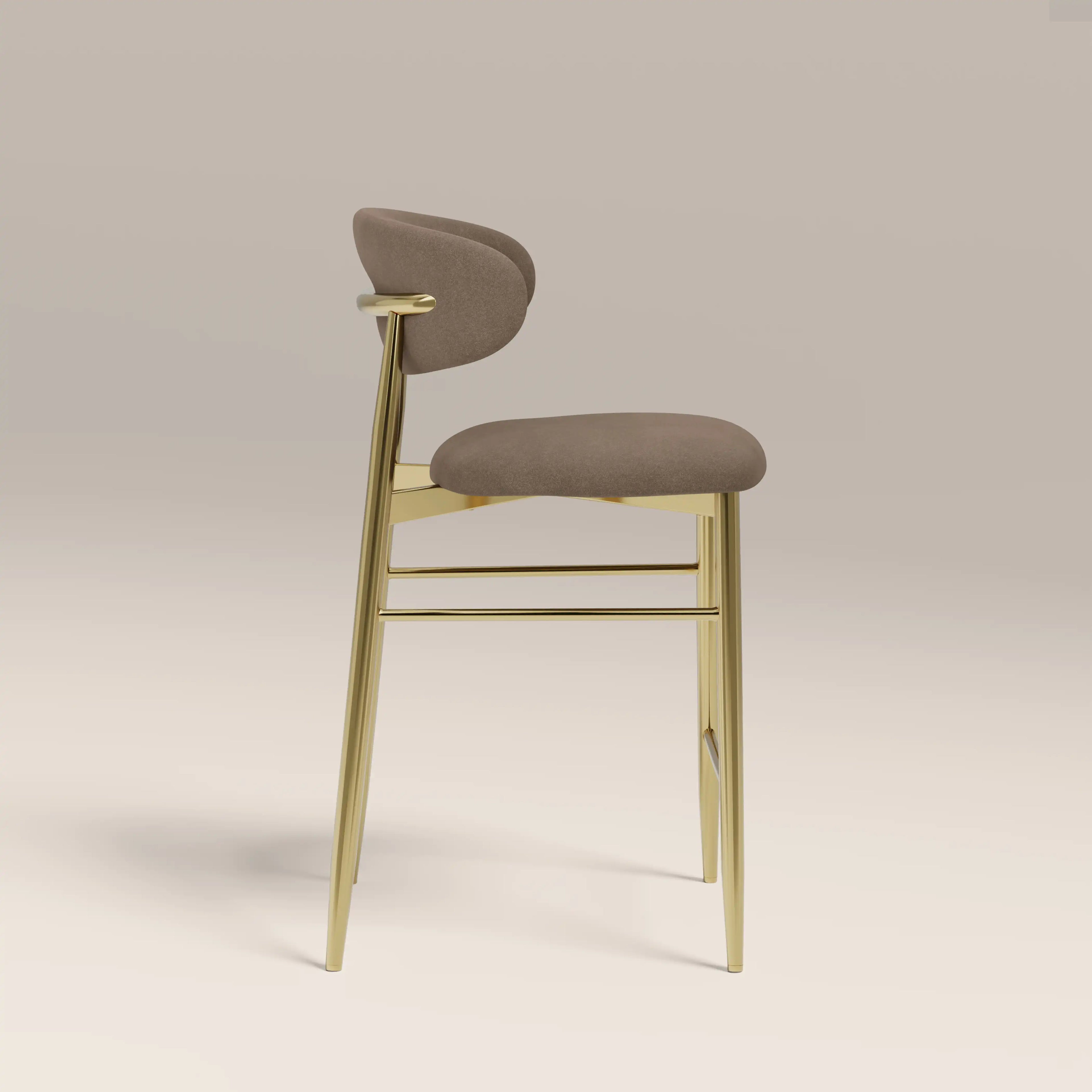 Halston Kitchen Stool | Truffle Brown Sustainable Mohair Velvet & Brass