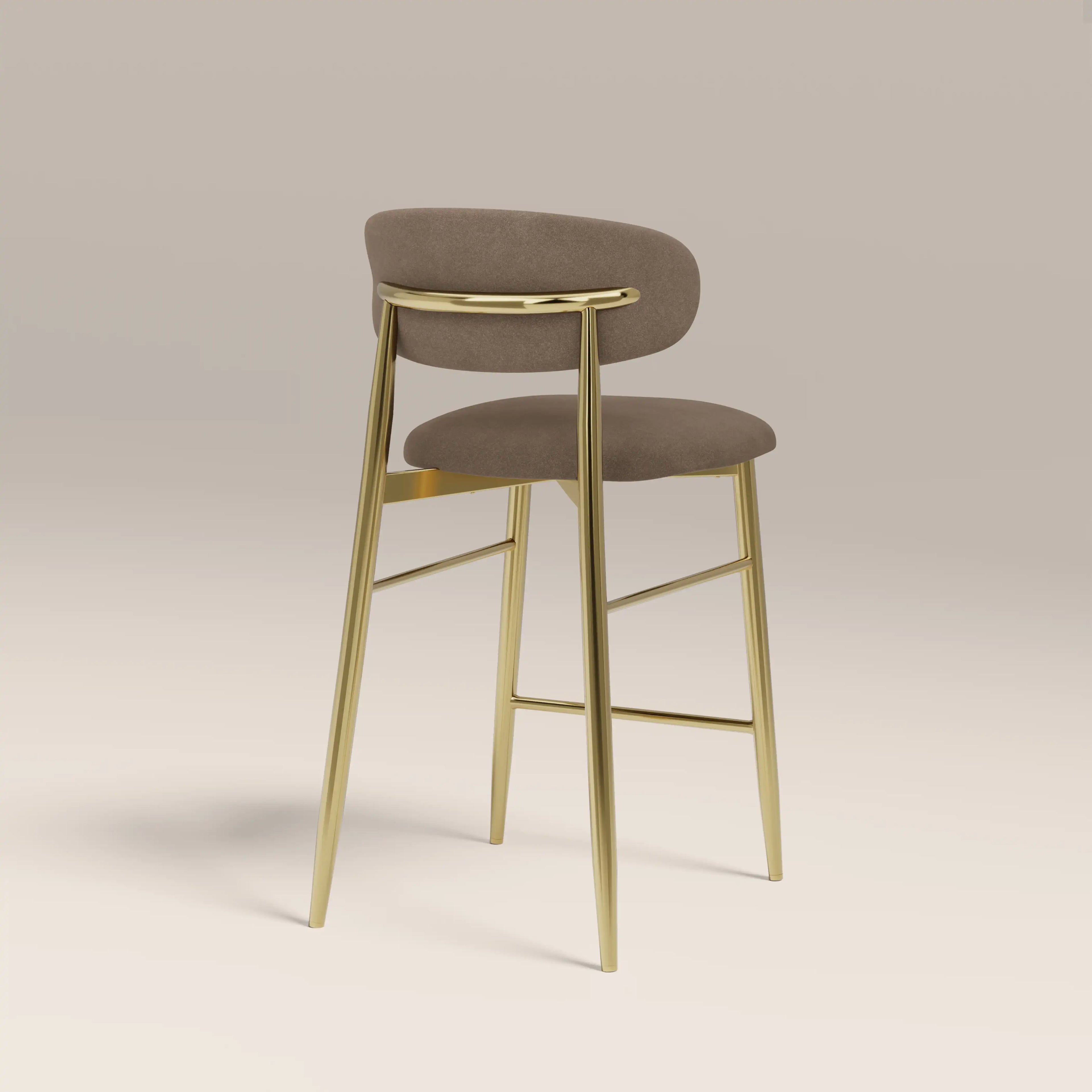 Halston Kitchen Stool | Truffle Brown Sustainable Mohair Velvet & Brass
