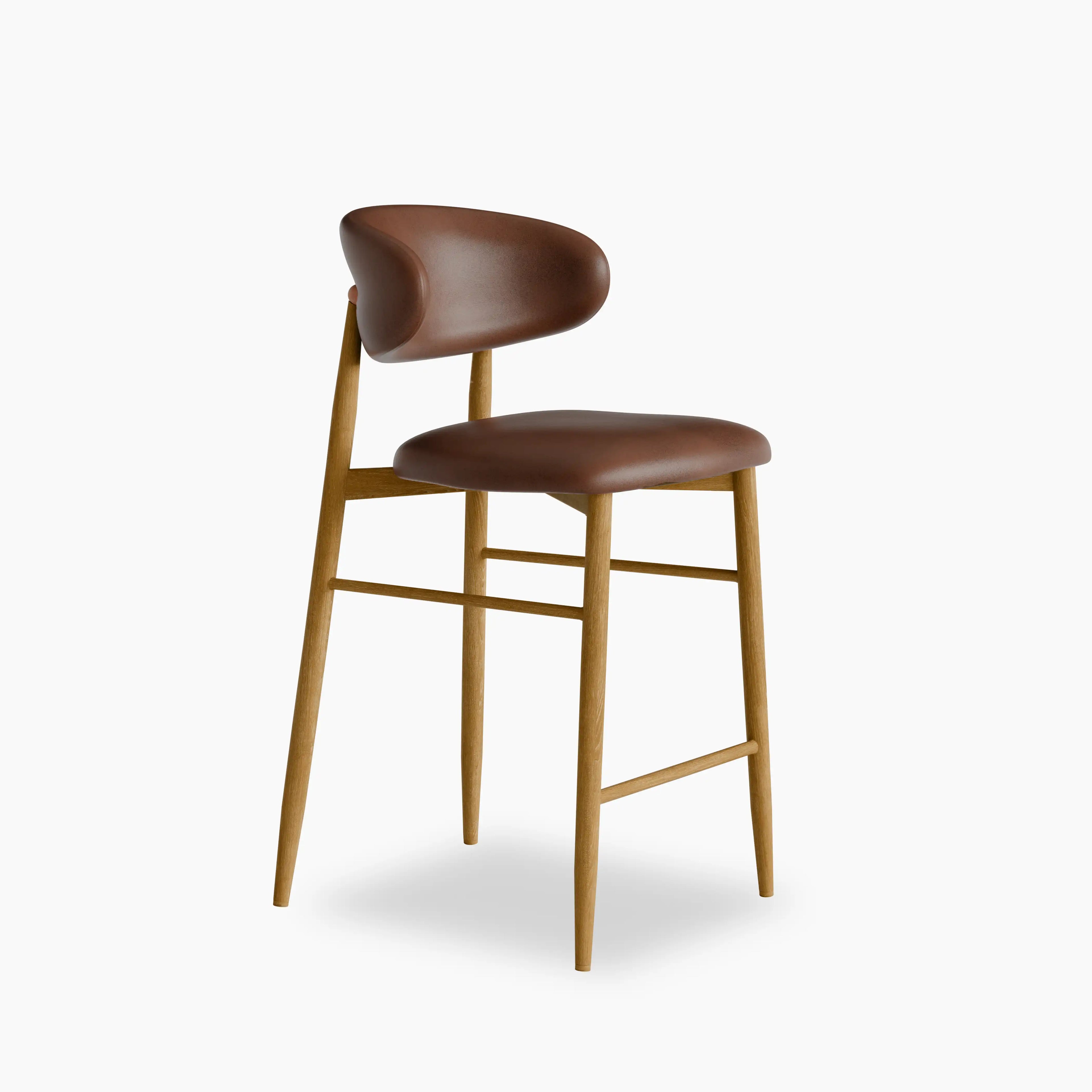 Halston Kitchen Stool | Vintage Tan Faux Leather & Oak