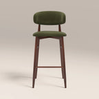 Halston Bar Stool | Olive Green Sustainable Velvet & Walnut