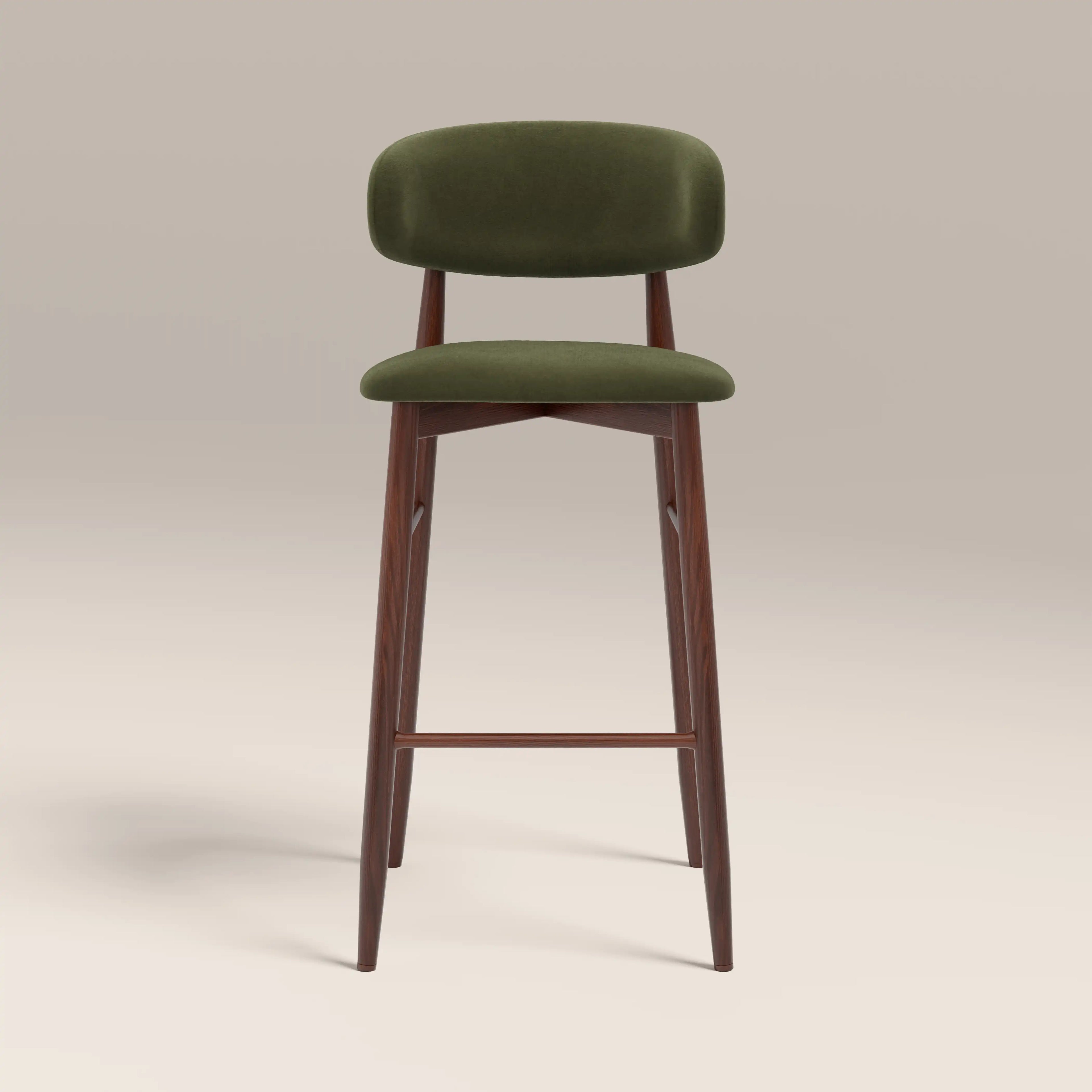 Halston Bar Stool | Olive Green Sustainable Velvet & Walnut