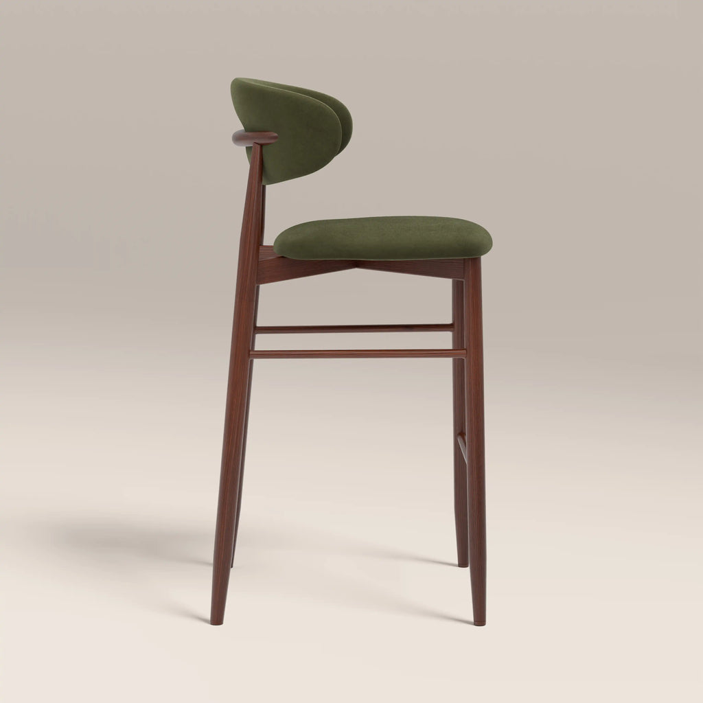 Halston Bar Stool | Olive Green Sustainable Velvet & Walnut