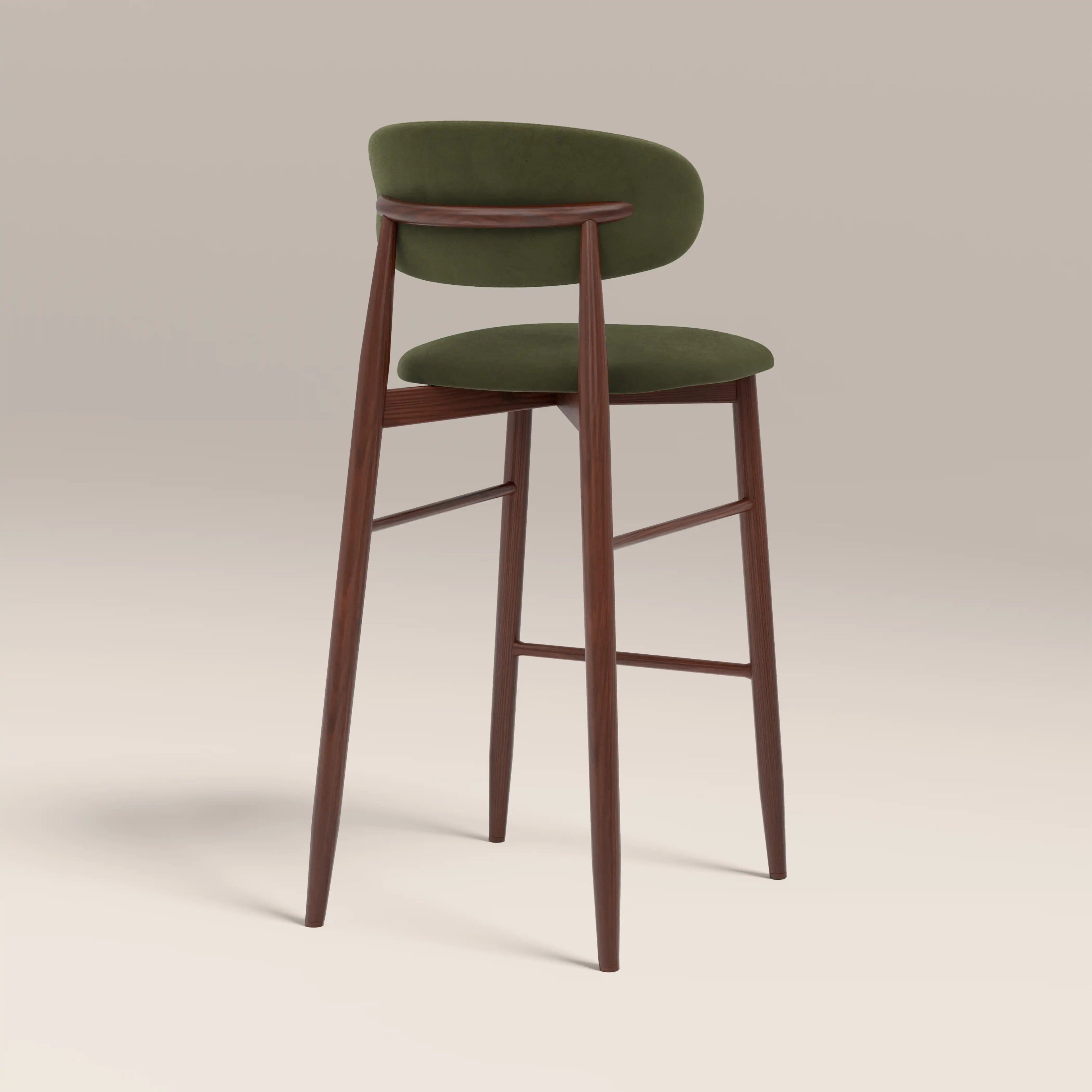 Halston Bar Stool | Olive Green Sustainable Velvet & Walnut