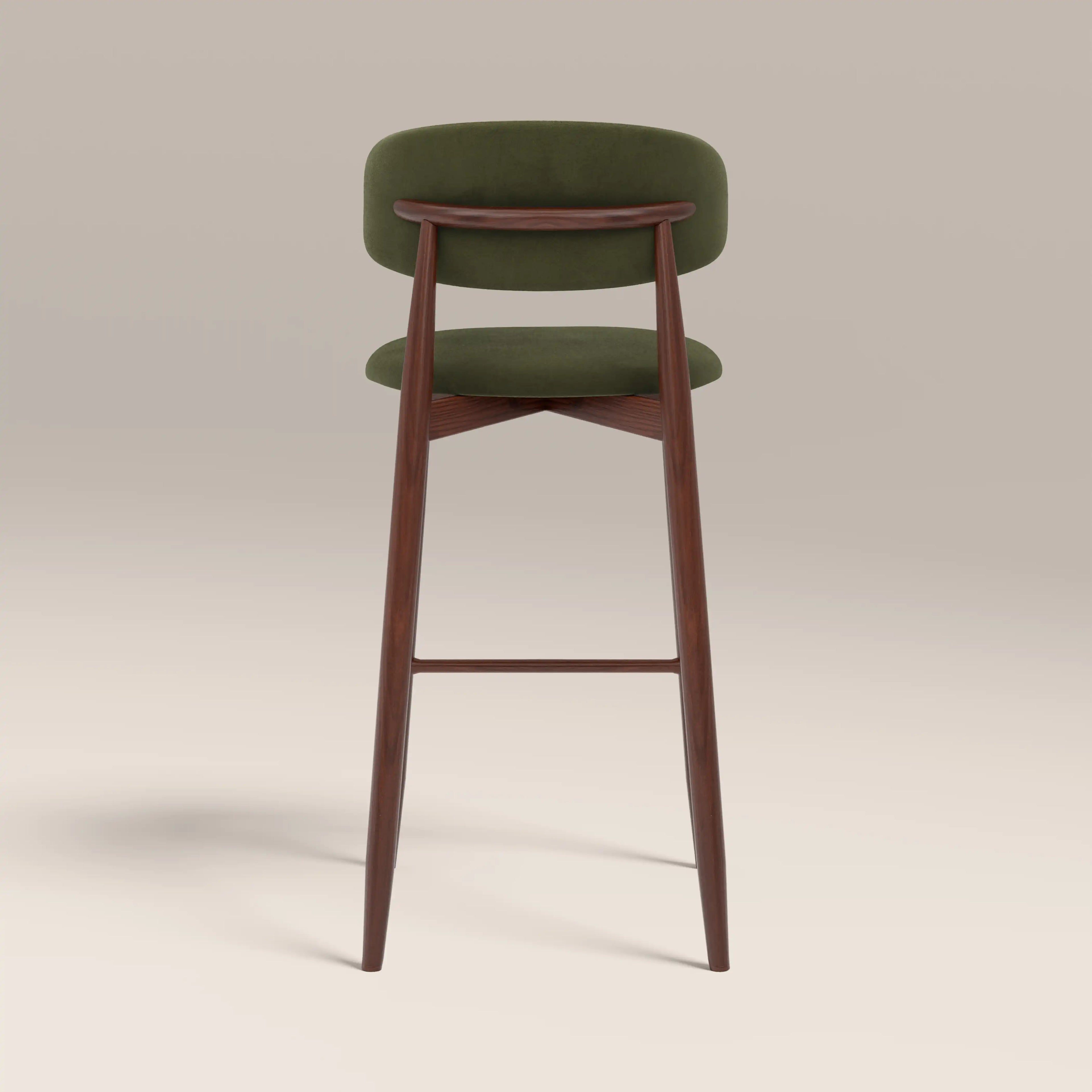 Halston Bar Stool | Olive Green Sustainable Velvet & Walnut