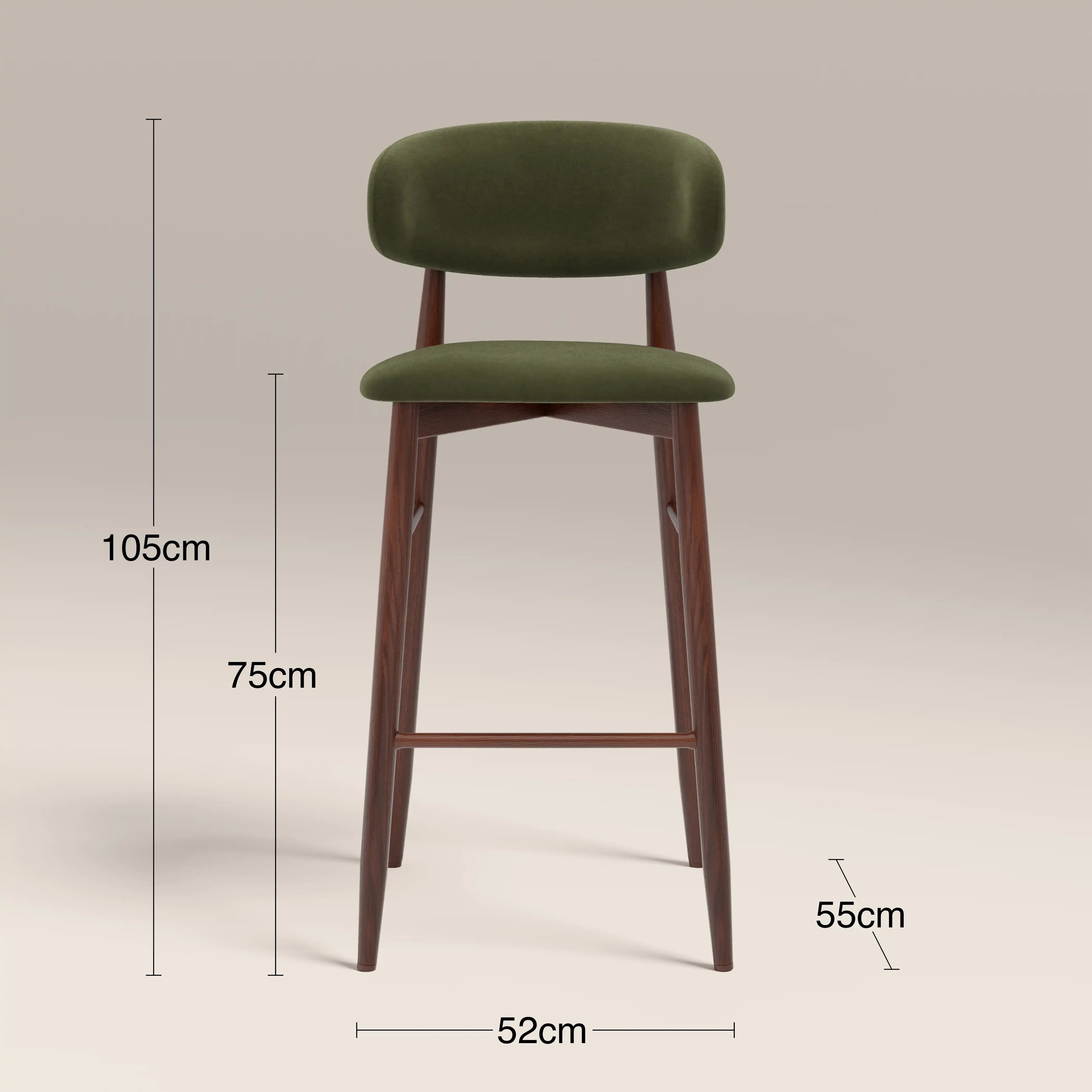 Halston Bar Stool | Olive Green Sustainable Velvet & Walnut