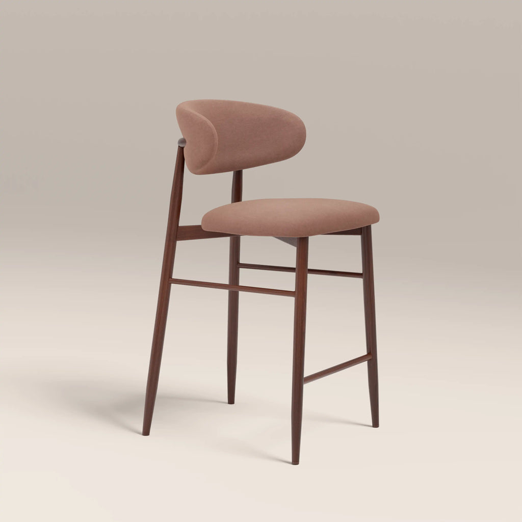 Halston Bar Stool | Blush Pink Sustainable Velvet & Walnut