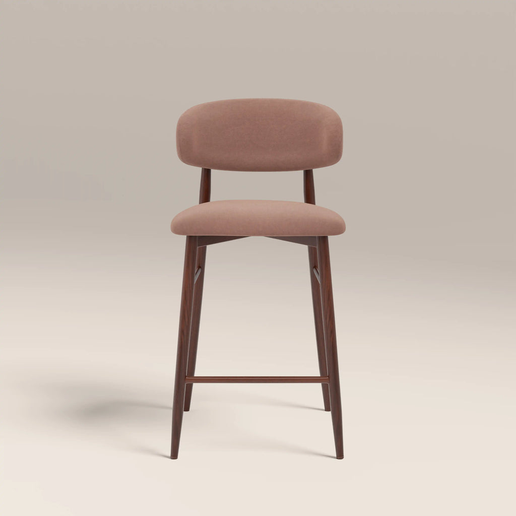 Halston Bar Stool | Blush Pink Sustainable Velvet & Walnut