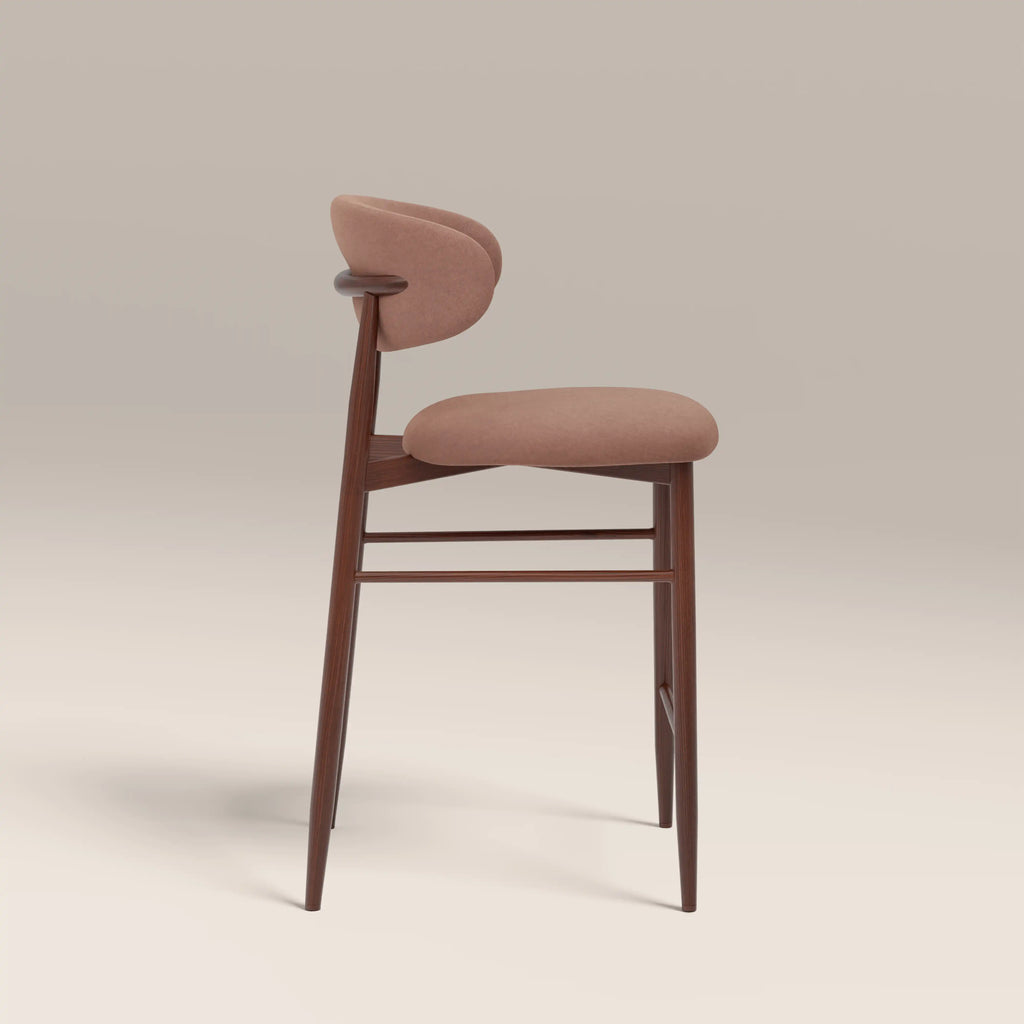 Halston Bar Stool | Blush Pink Sustainable Velvet & Walnut