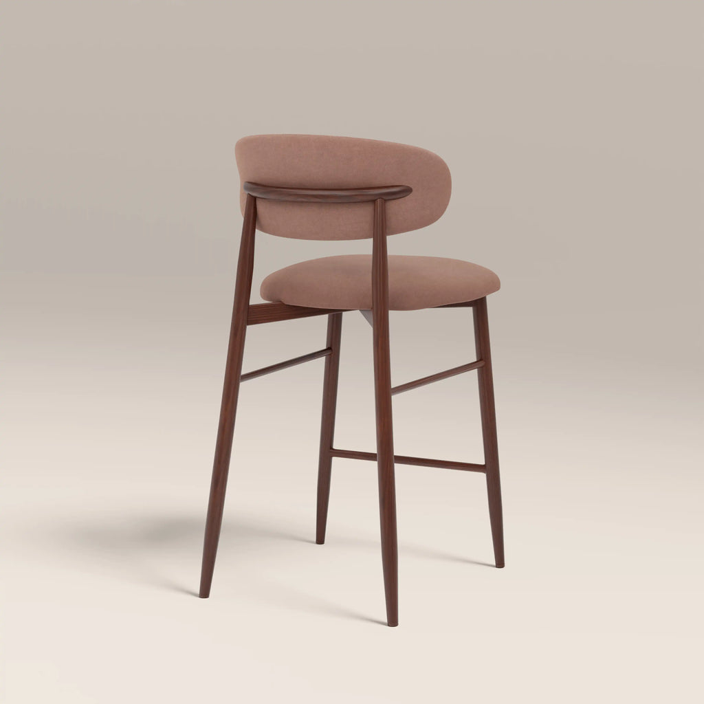 Halston Bar Stool | Blush Pink Sustainable Velvet & Walnut