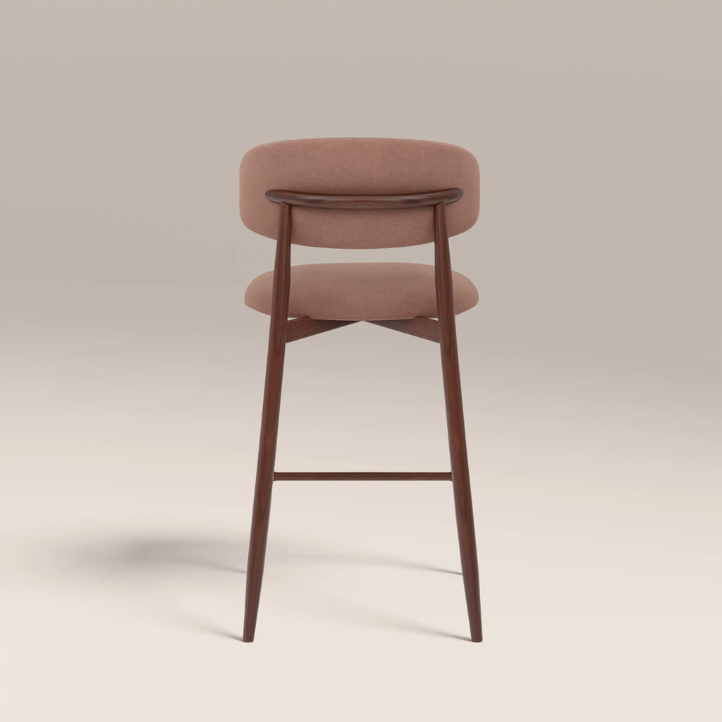 Halston Bar Stool | Blush Pink Sustainable Velvet & Walnut