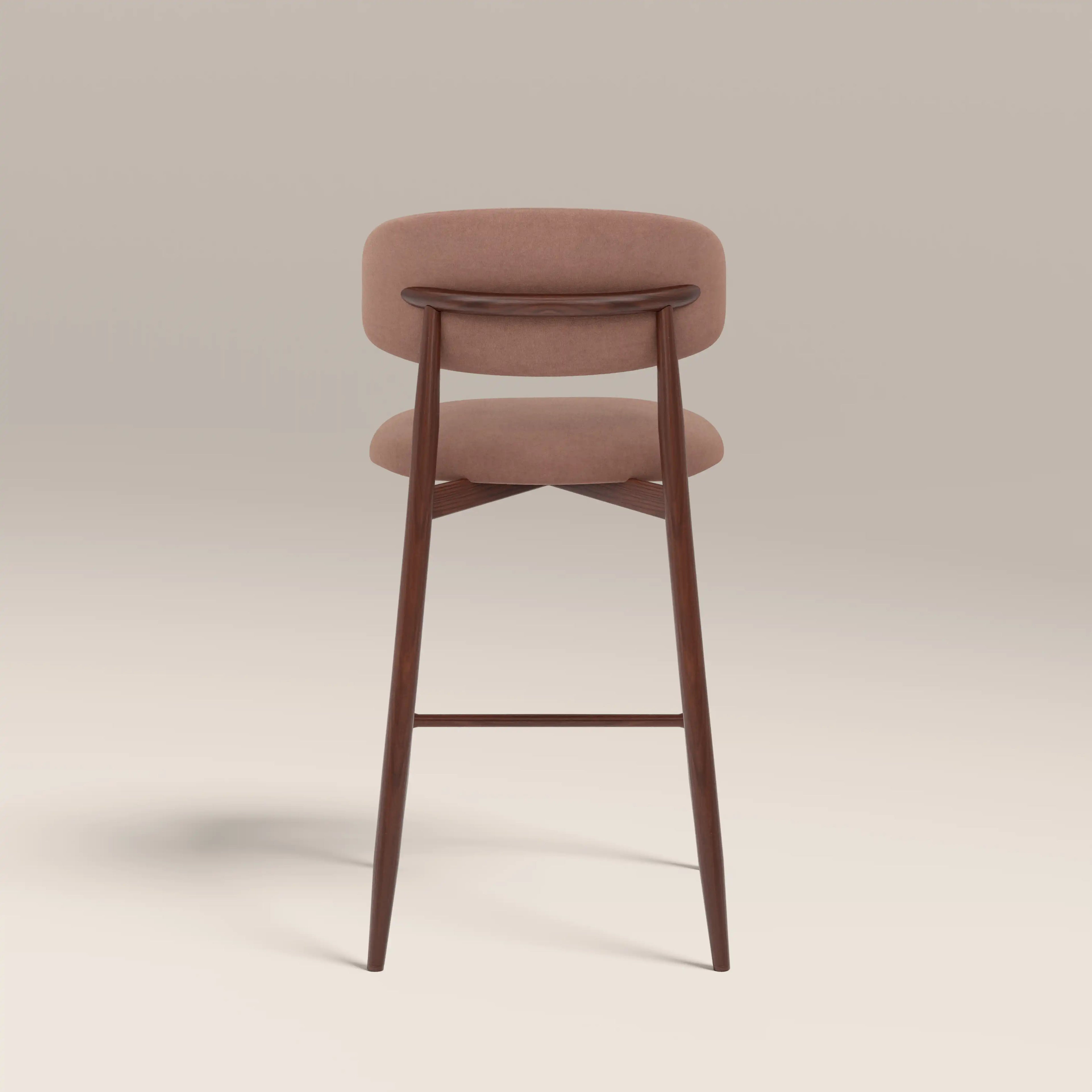 Halston Bar Stool | Blush Pink Sustainable Velvet & Walnut