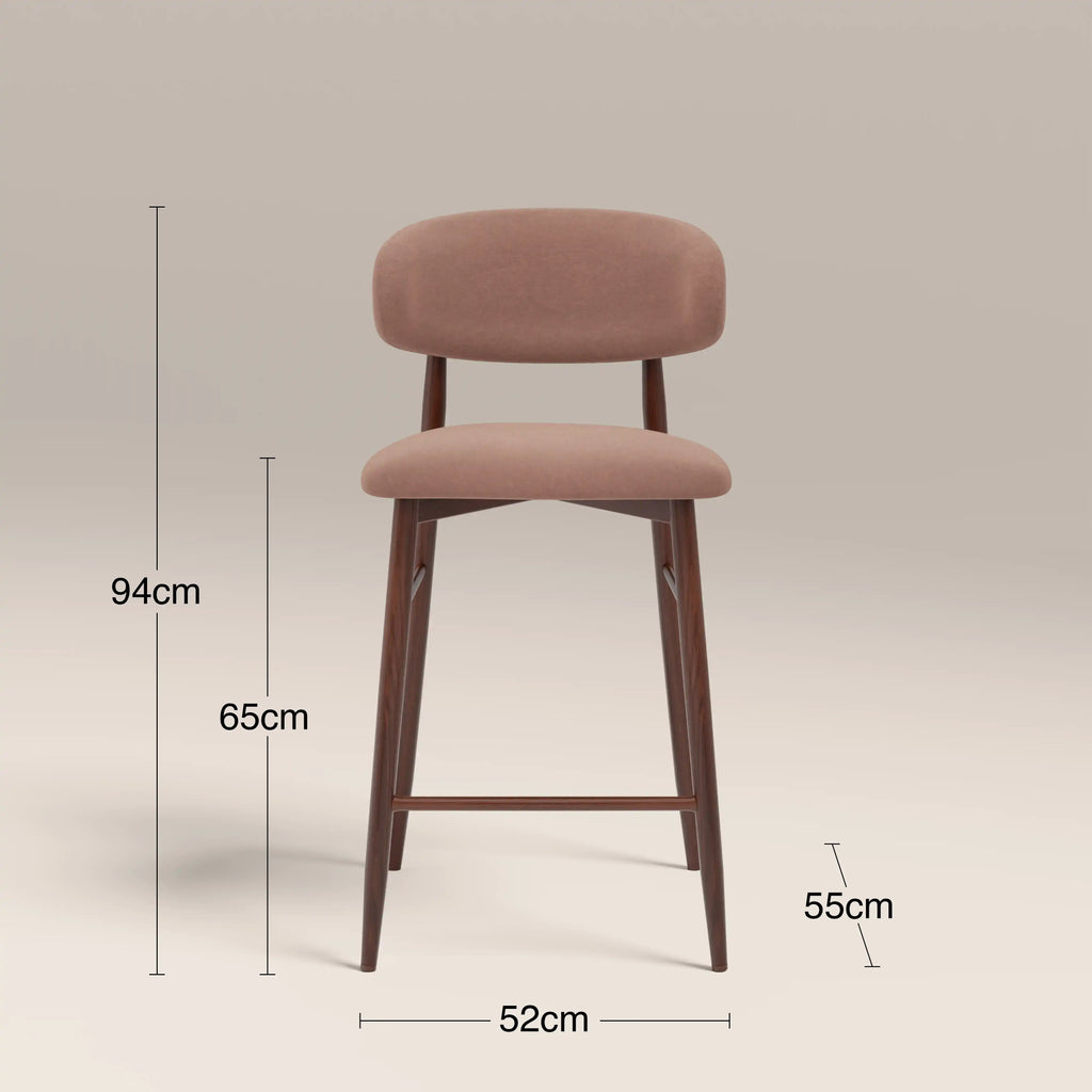 Halston Bar Stool | Blush Pink Sustainable Velvet & Walnut