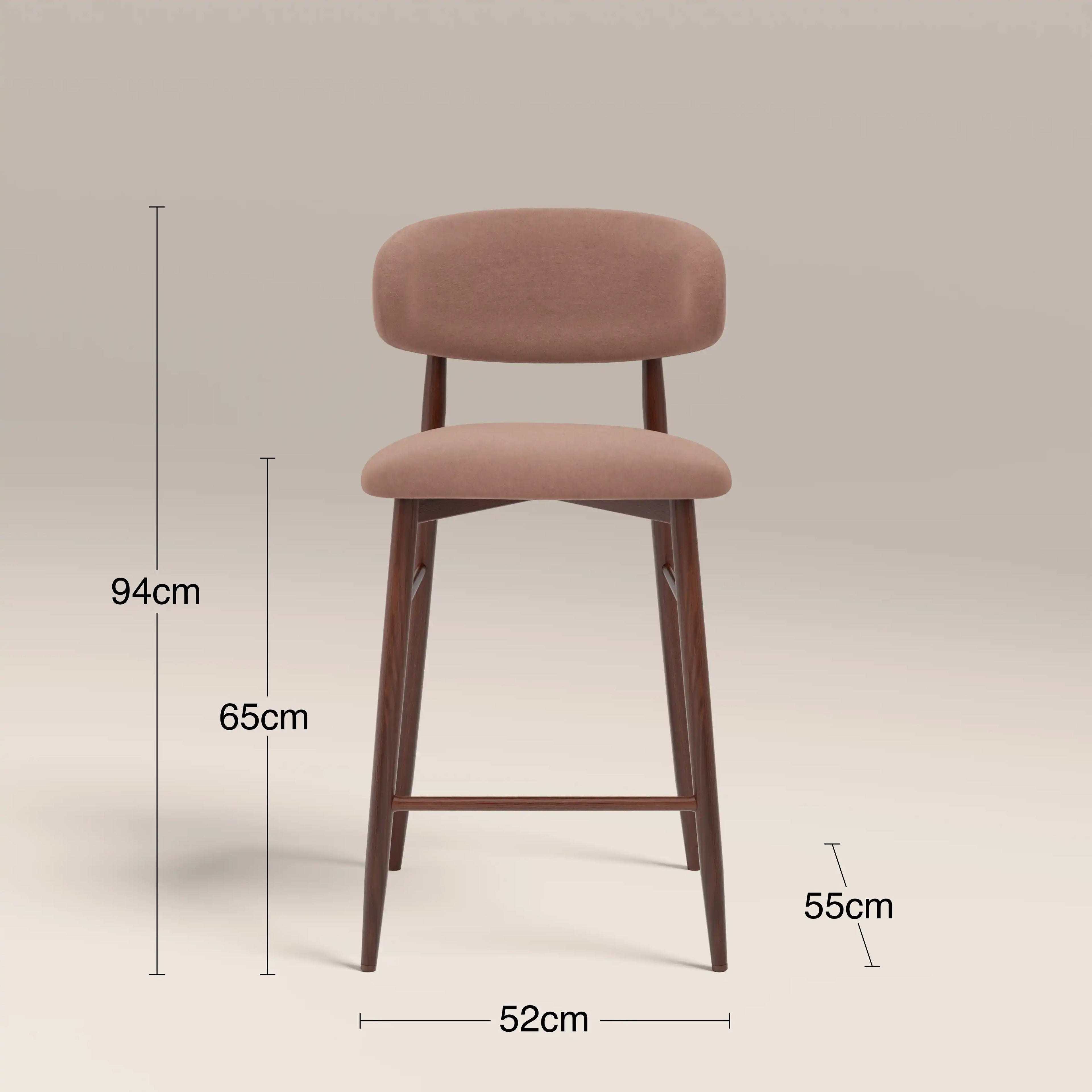 Halston Bar Stool | Blush Pink Sustainable Velvet & Walnut