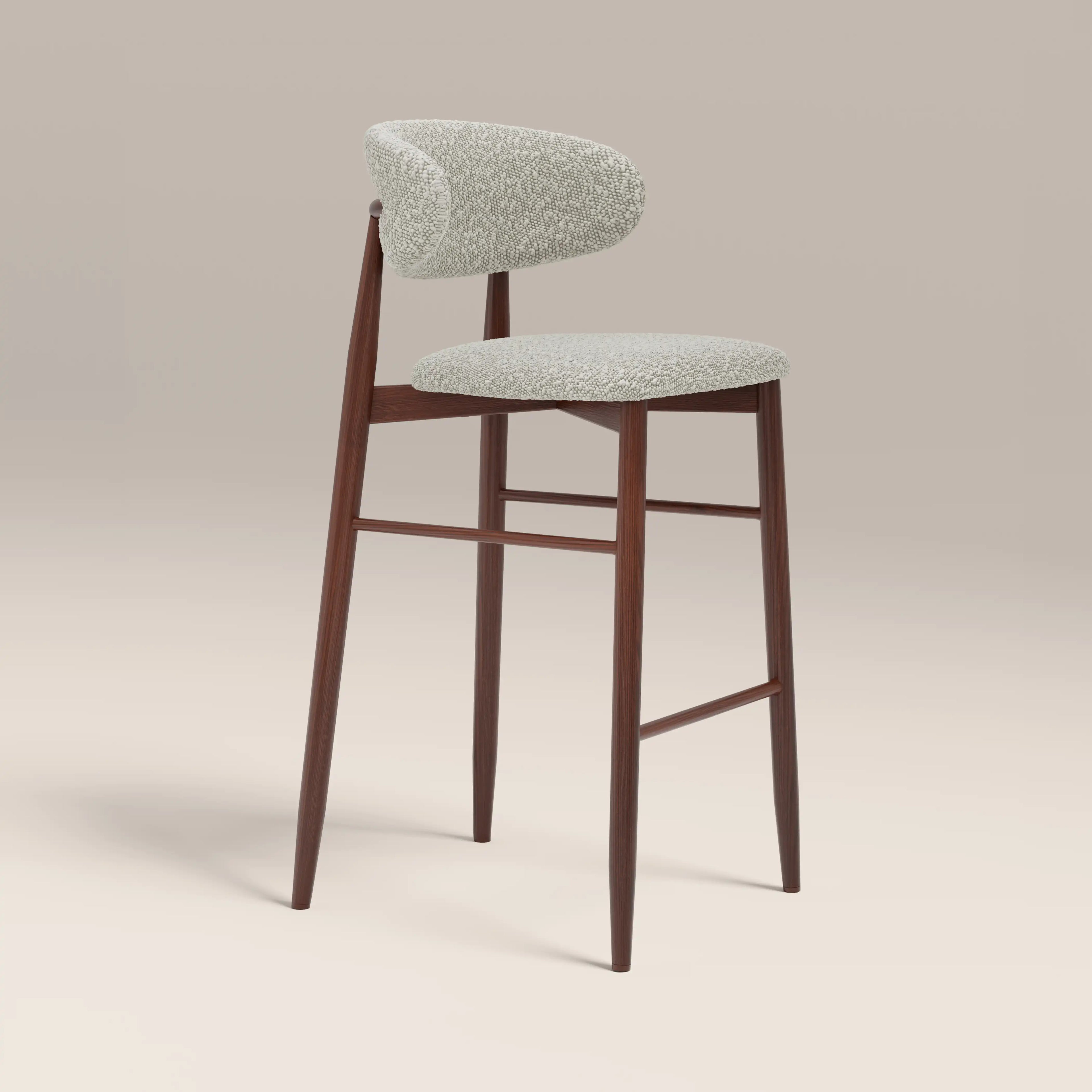 Halston Bar Stool | Speckled Stone Sustainable Boucle & Walnut