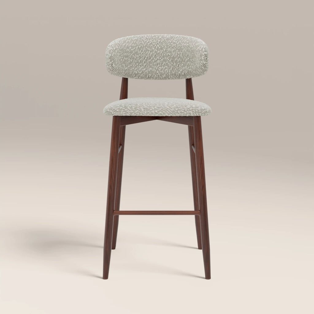 Halston Bar Stool | Speckled Stone Sustainable Boucle & Walnut
