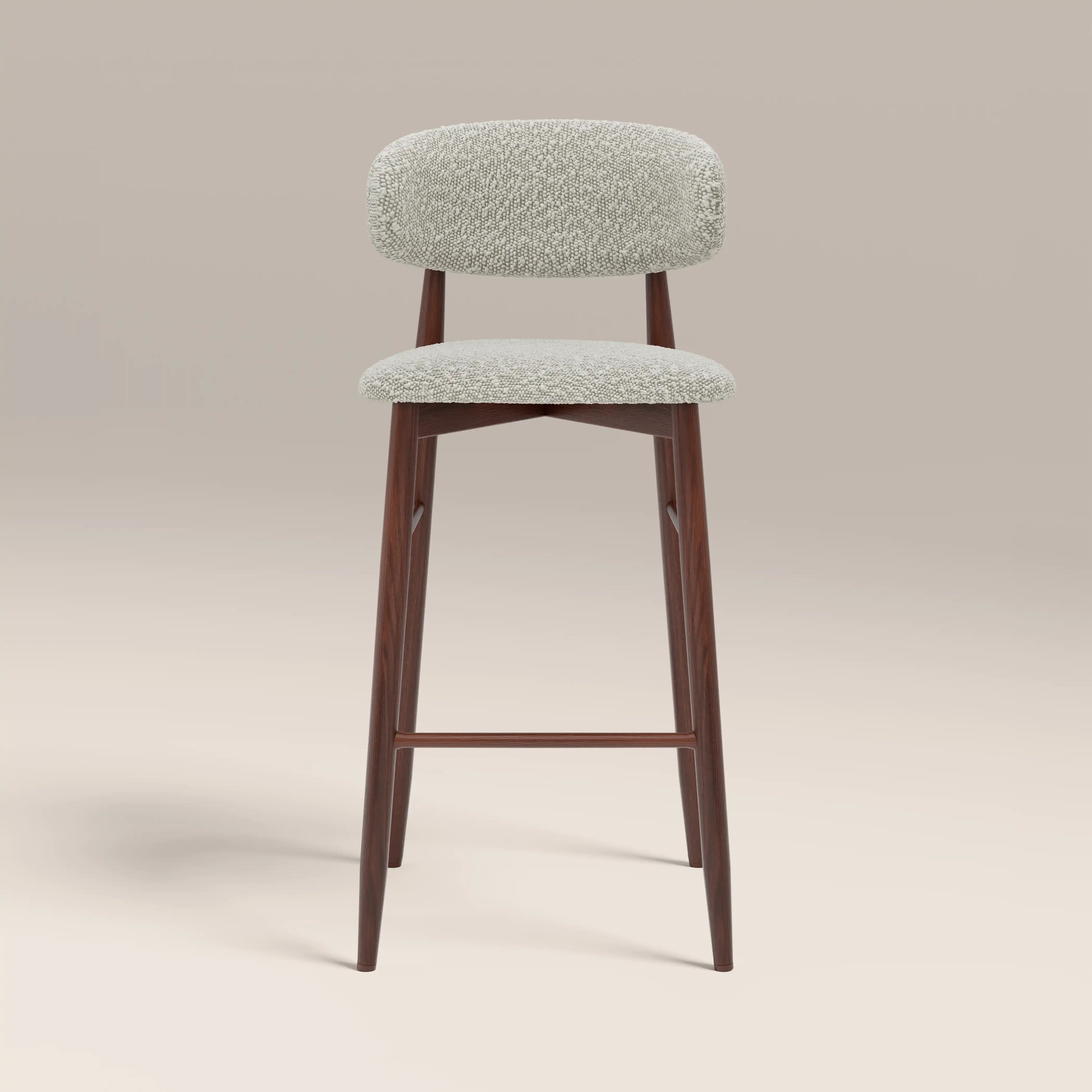 Halston Bar Stool | Speckled Stone Sustainable Boucle & Walnut