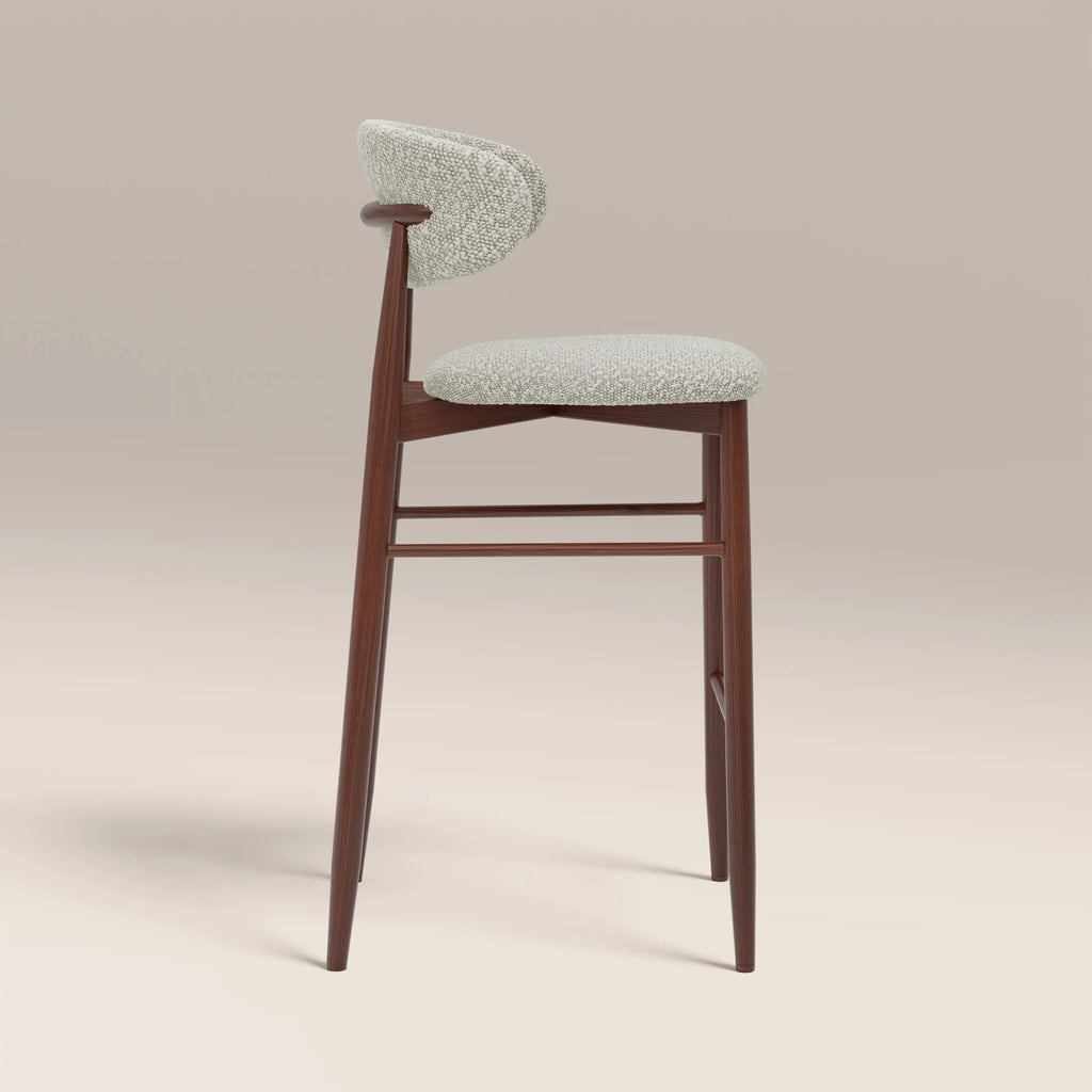 Halston Bar Stool | Speckled Stone Sustainable Boucle & Walnut