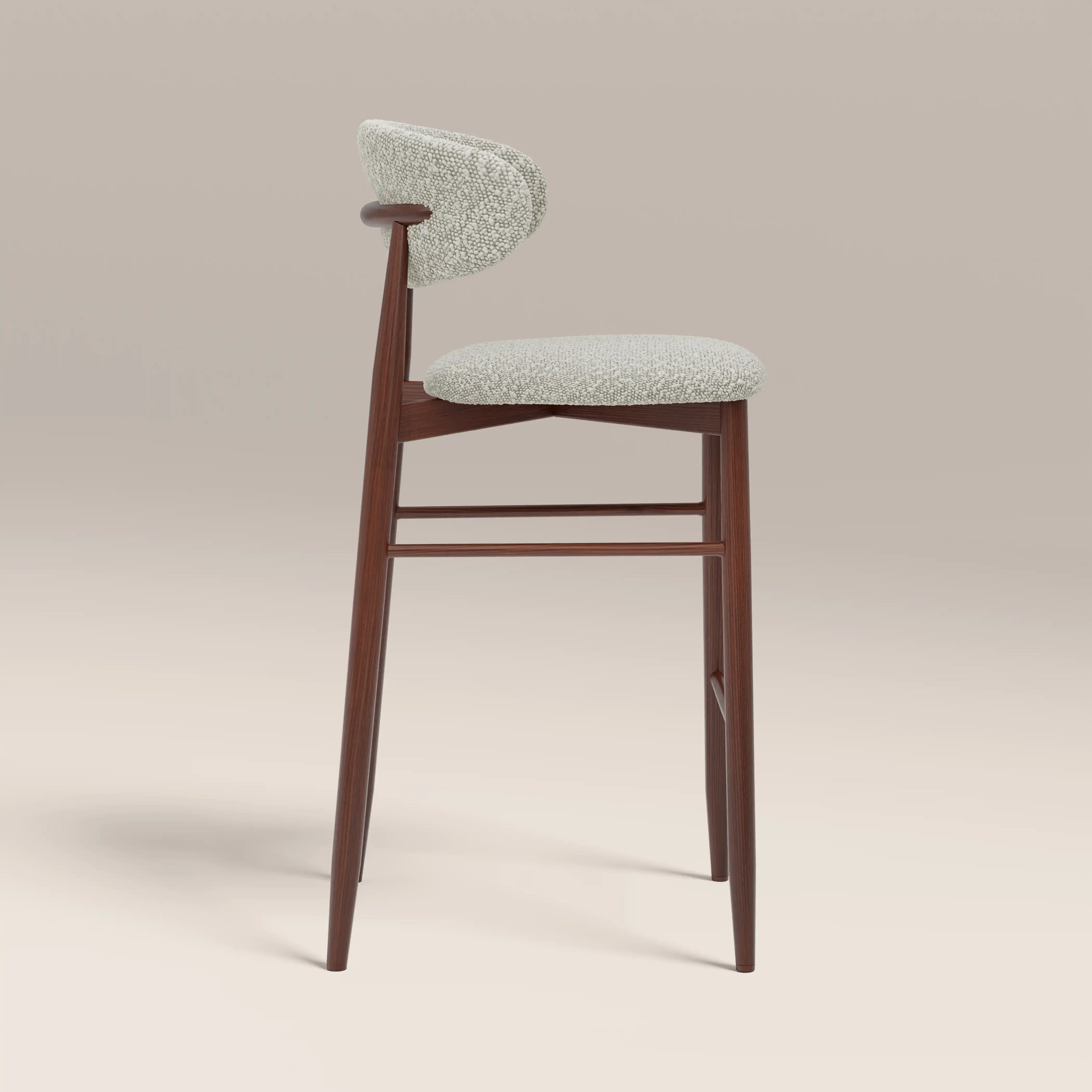 Halston Bar Stool | Speckled Stone Sustainable Boucle & Walnut