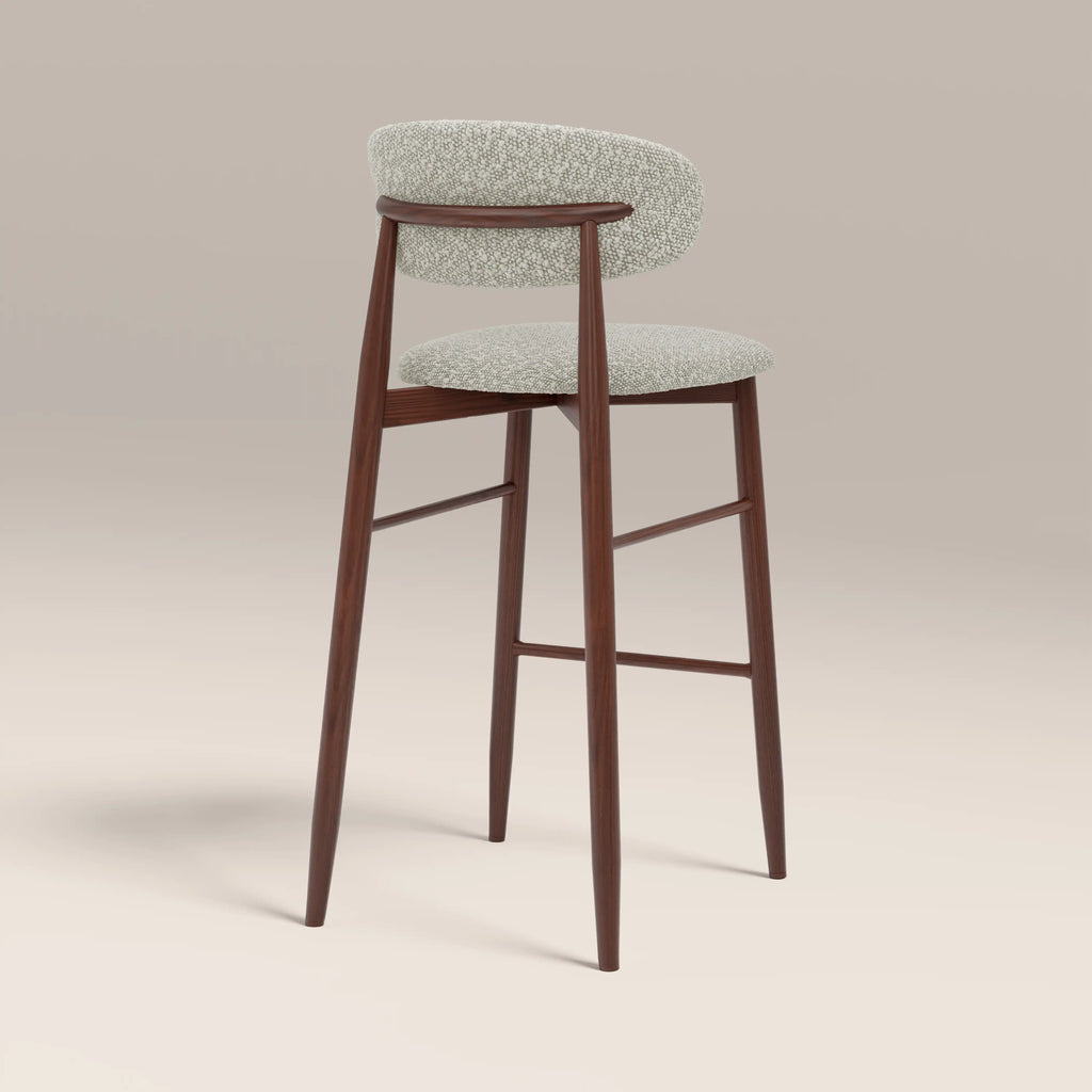 Halston Bar Stool | Speckled Stone Sustainable Boucle & Walnut