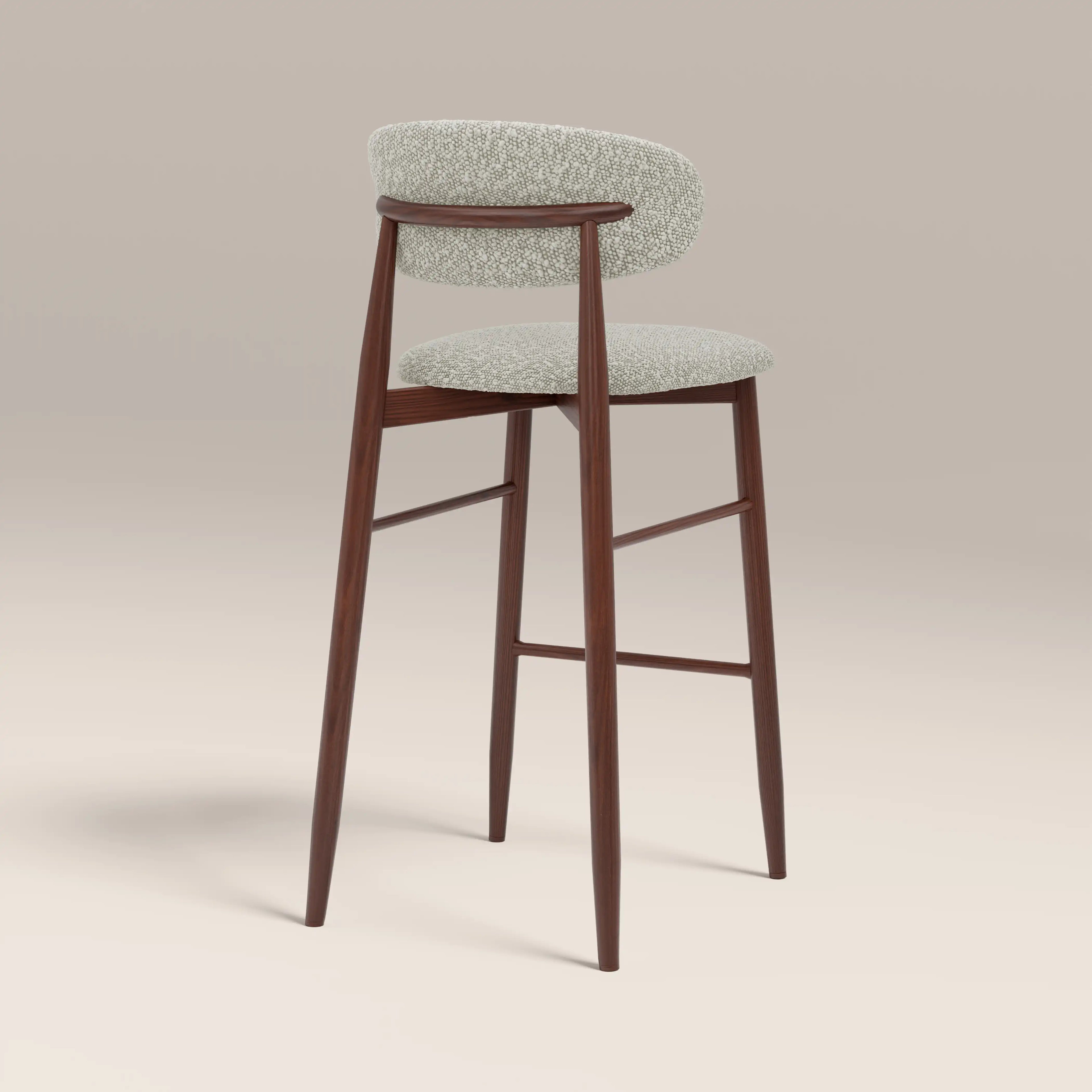 Halston Bar Stool | Speckled Stone Sustainable Boucle & Walnut