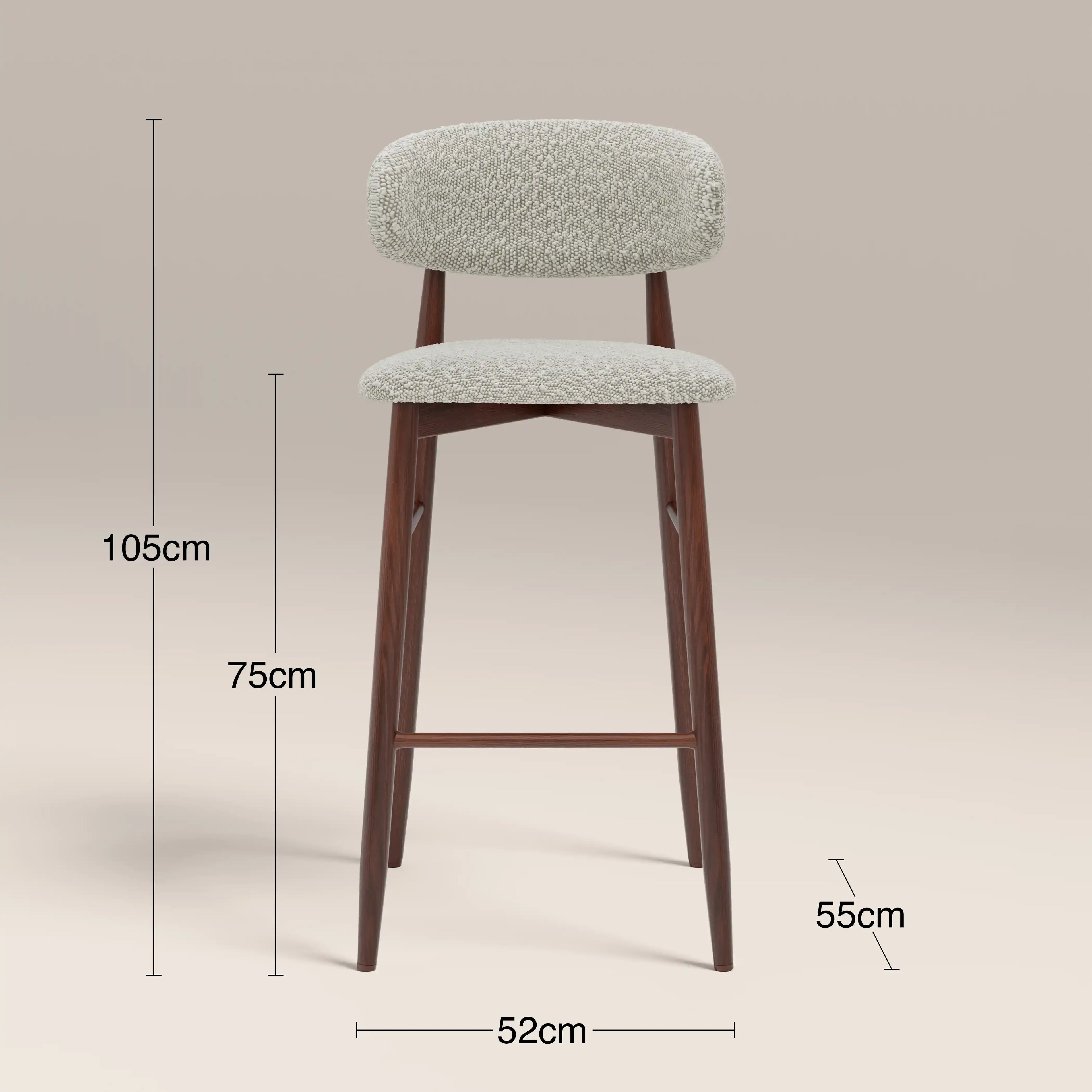 Halston Bar Stool | Speckled Stone Sustainable Boucle & Walnut