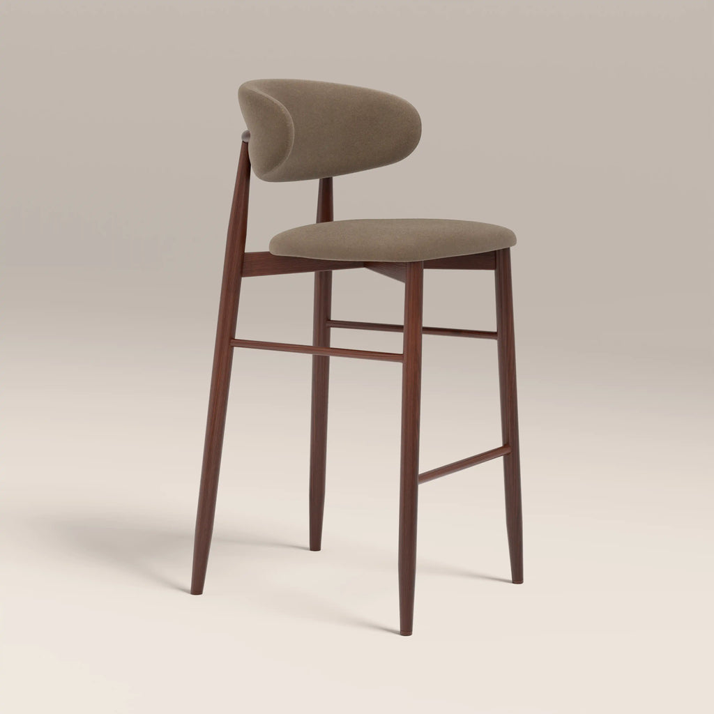 Halston Bar Stool | Truffle Brown Sustainable Mohair Velvet & Walnut