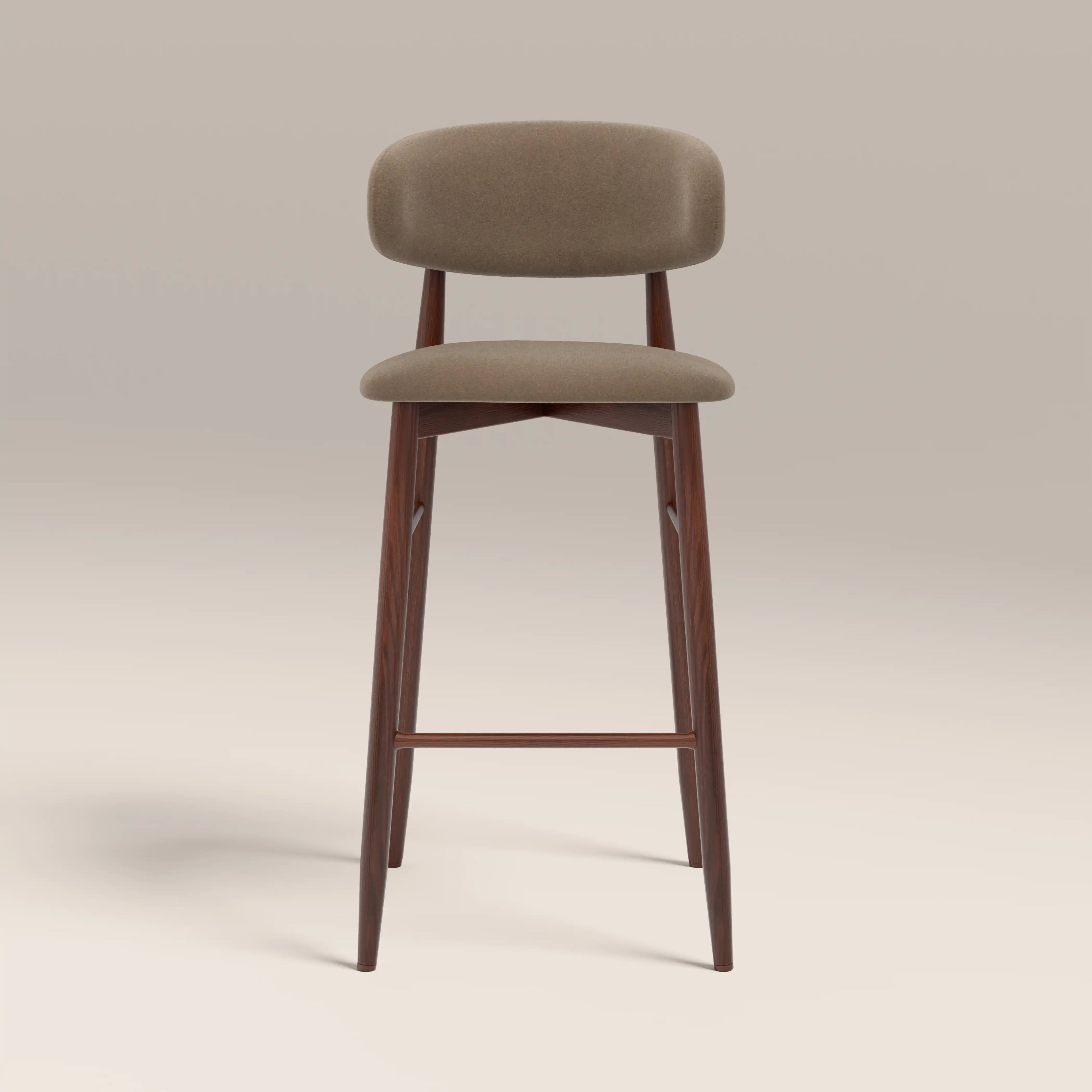 Halston Bar Stool | Truffle Brown Sustainable Mohair Velvet & Walnut