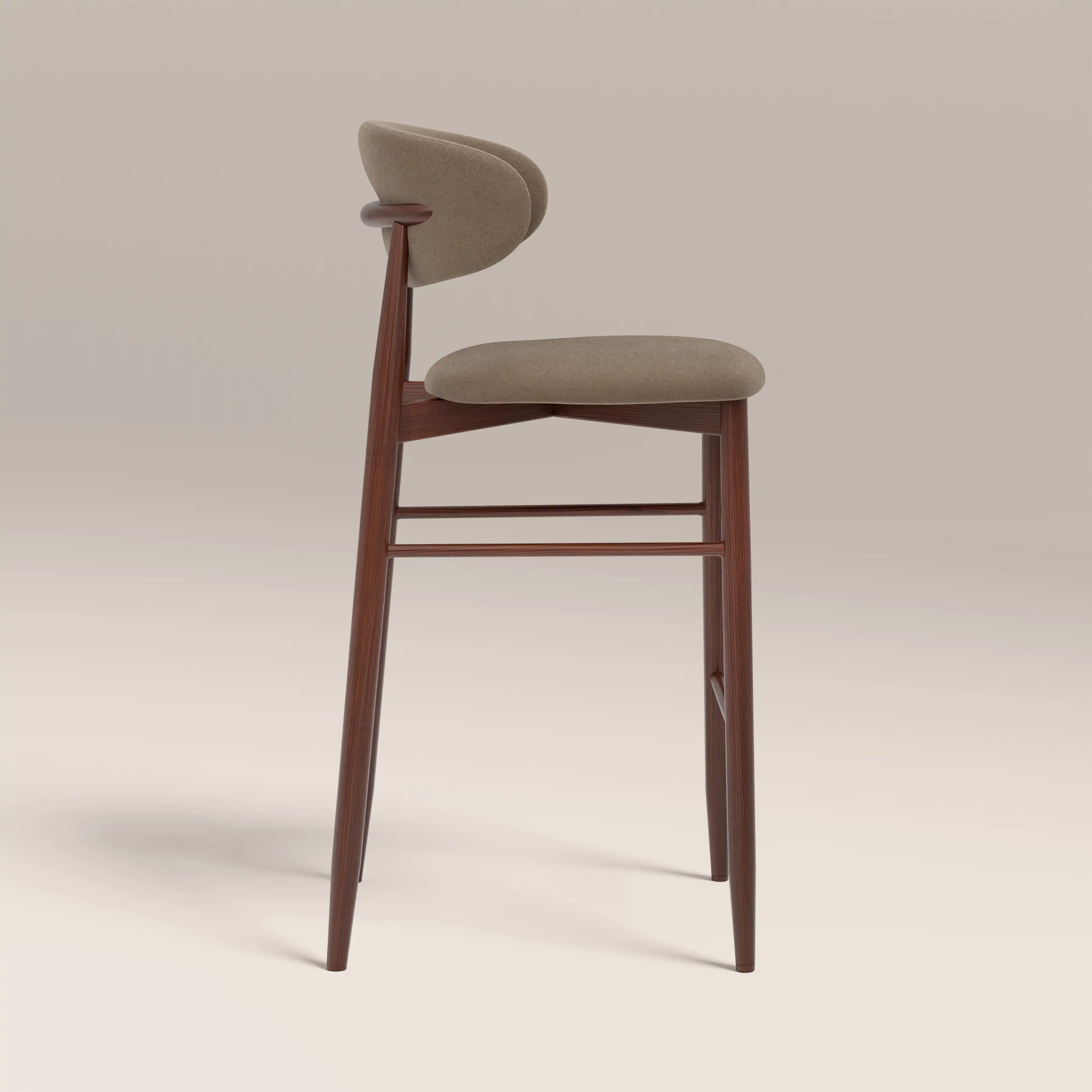 Halston Bar Stool | Truffle Brown Sustainable Mohair Velvet & Walnut