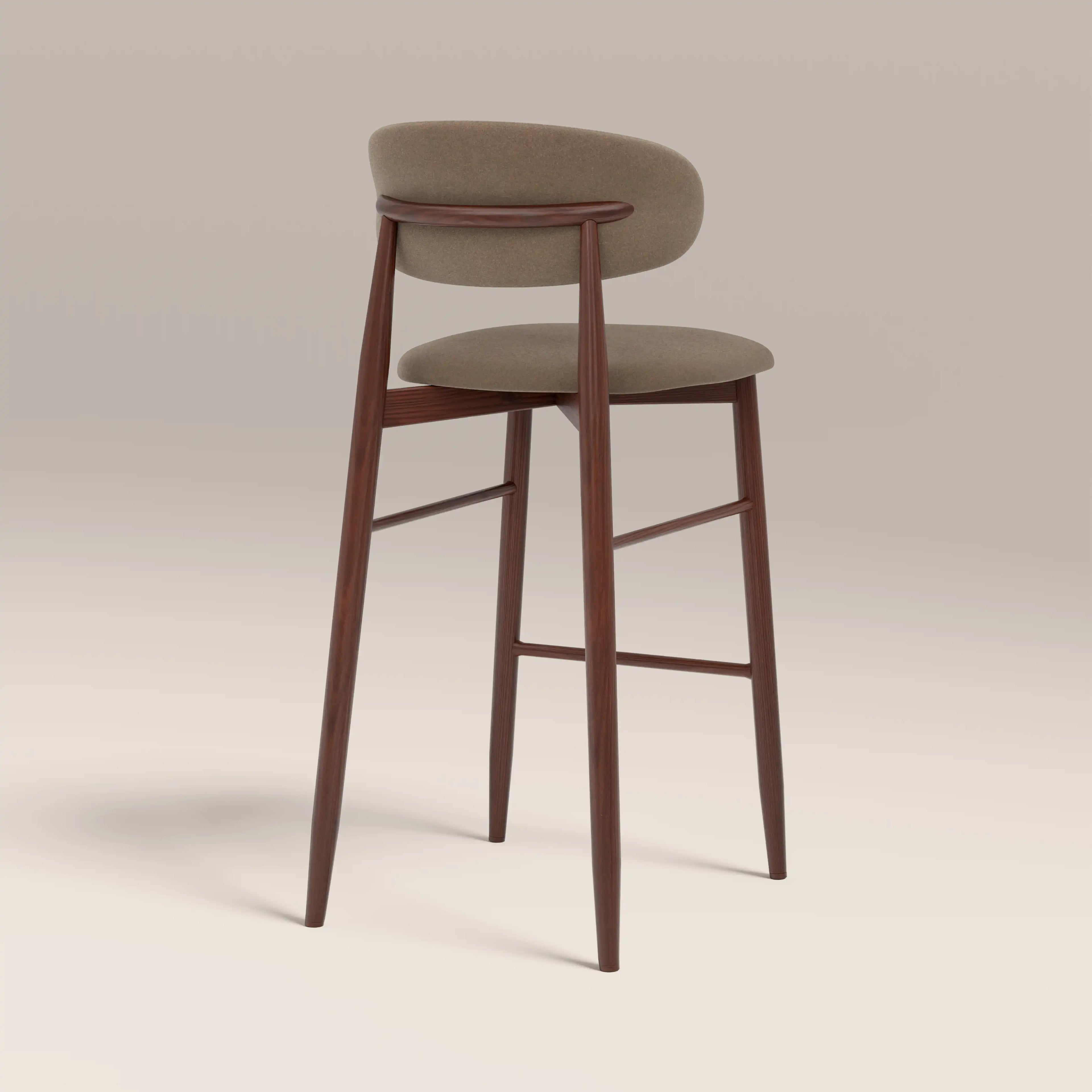 Halston Bar Stool | Truffle Brown Sustainable Mohair Velvet & Walnut