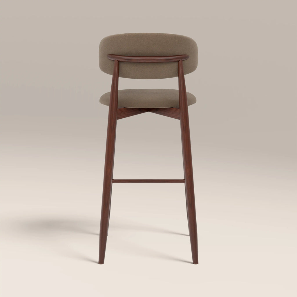 Halston Bar Stool | Truffle Brown Sustainable Mohair Velvet & Walnut