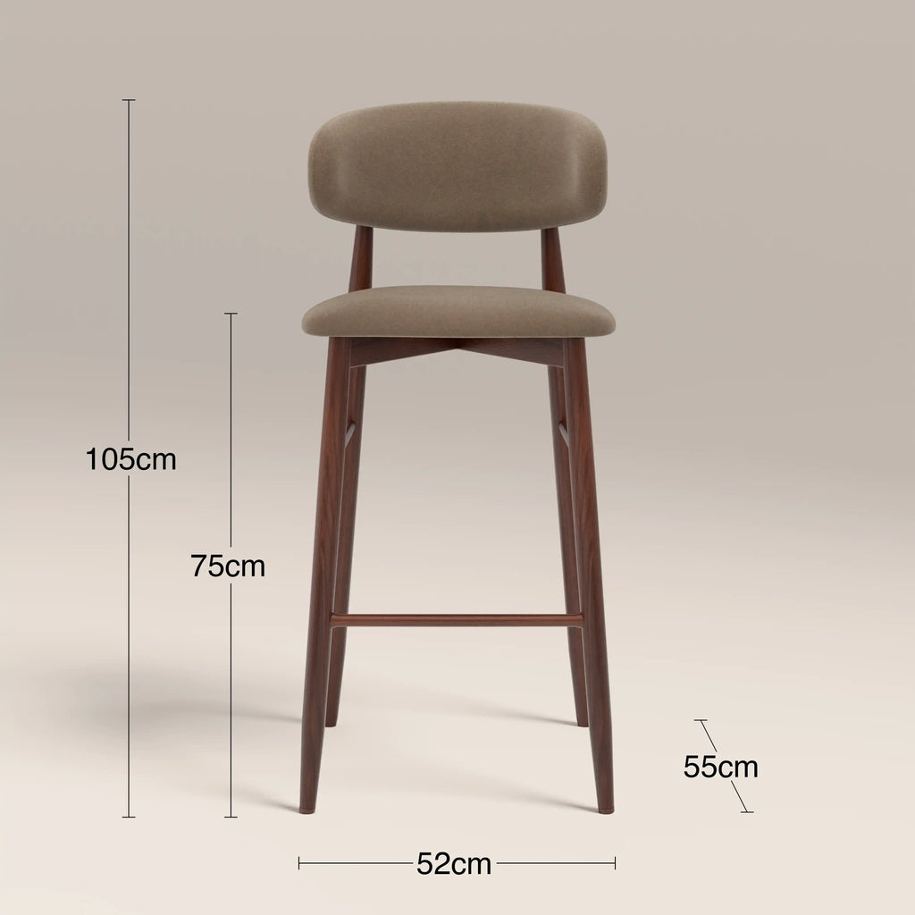 Halston Bar Stool | Truffle Brown Sustainable Mohair Velvet & Walnut