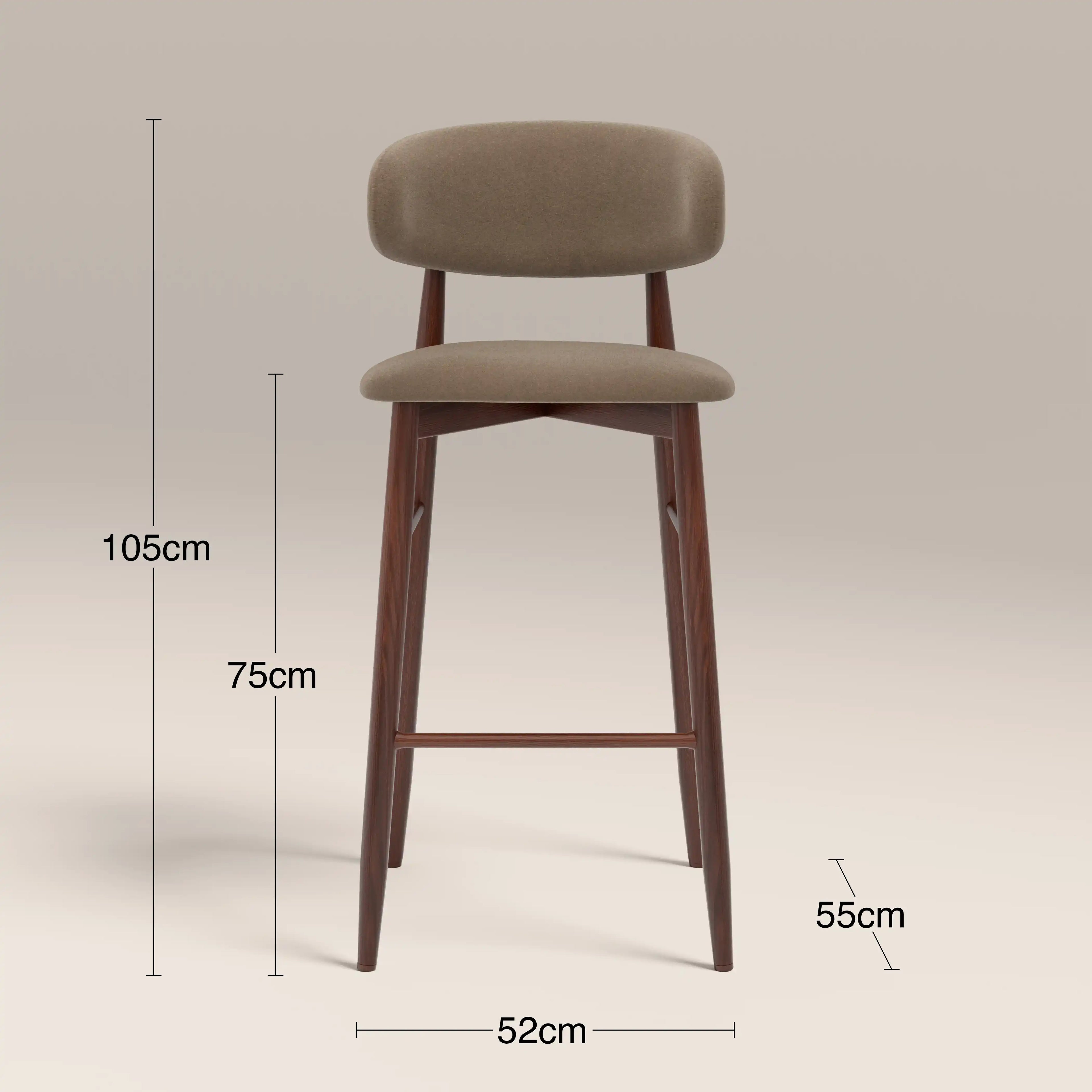 Halston Bar Stool | Truffle Brown Sustainable Mohair Velvet & Walnut