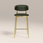 Halston Bar Stool | Vintage Green Faux Leather & Brass