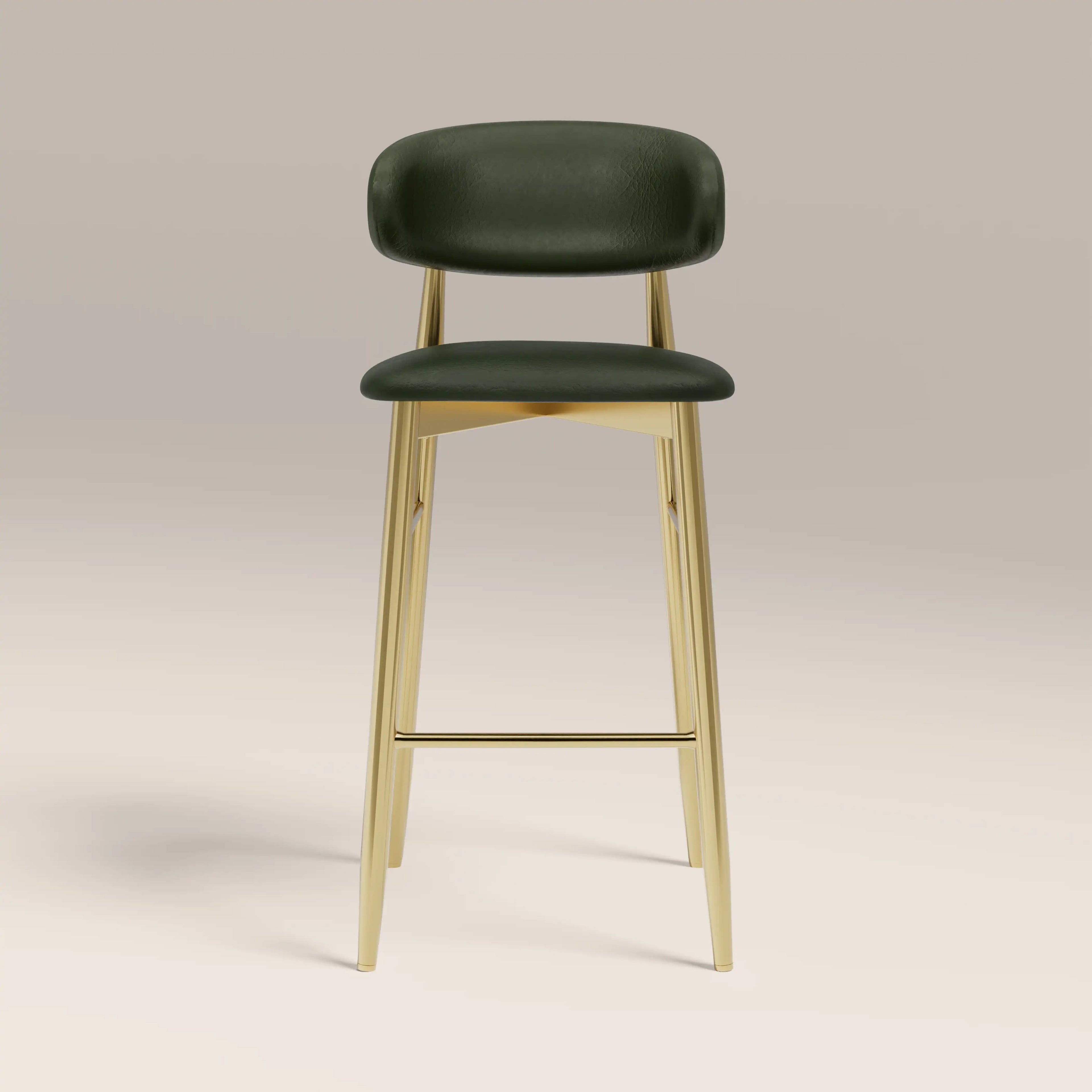 Halston Bar Stool | Vintage Green Faux Leather & Brass