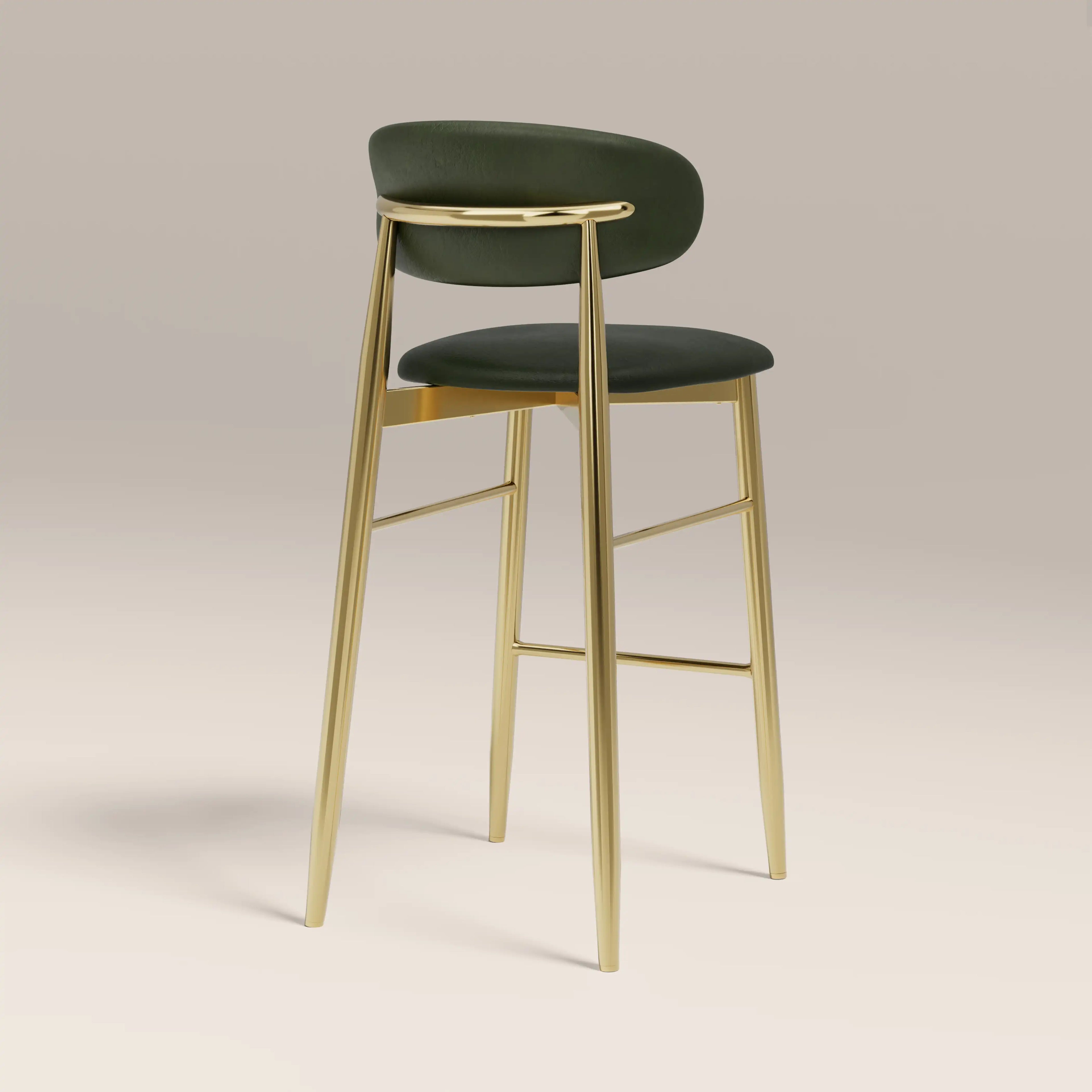 Halston Bar Stool | Vintage Green Faux Leather & Brass