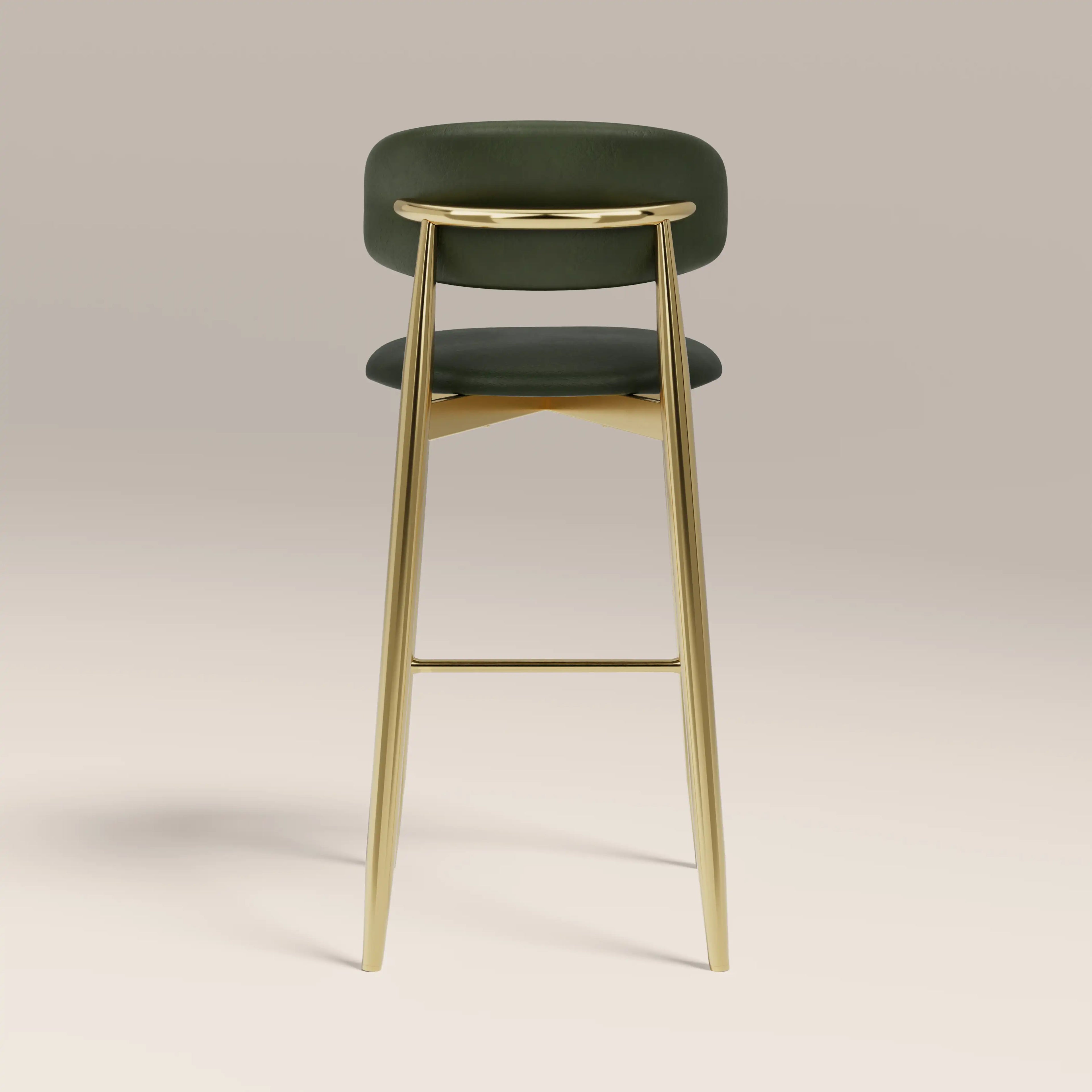 Halston Bar Stool | Vintage Green Faux Leather & Brass