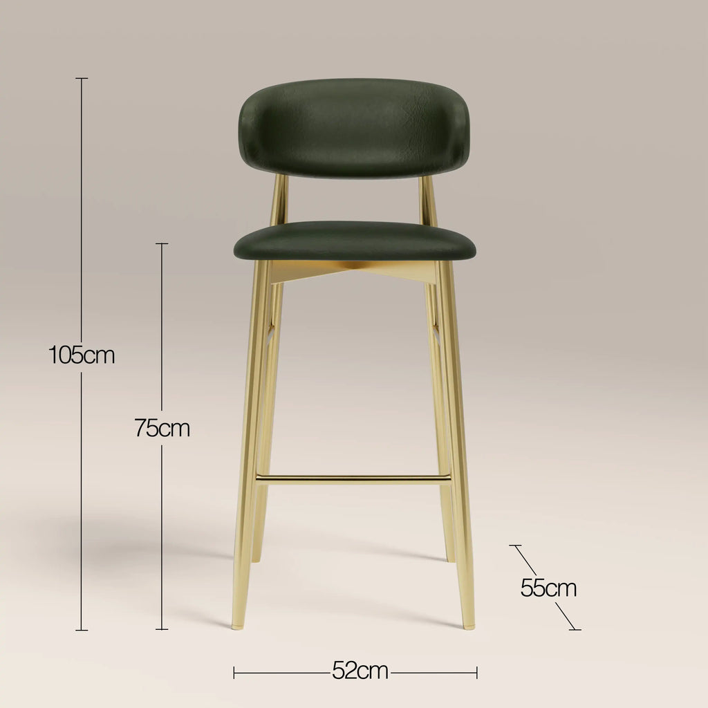 Halston Bar Stool | Vintage Green Faux Leather & Brass