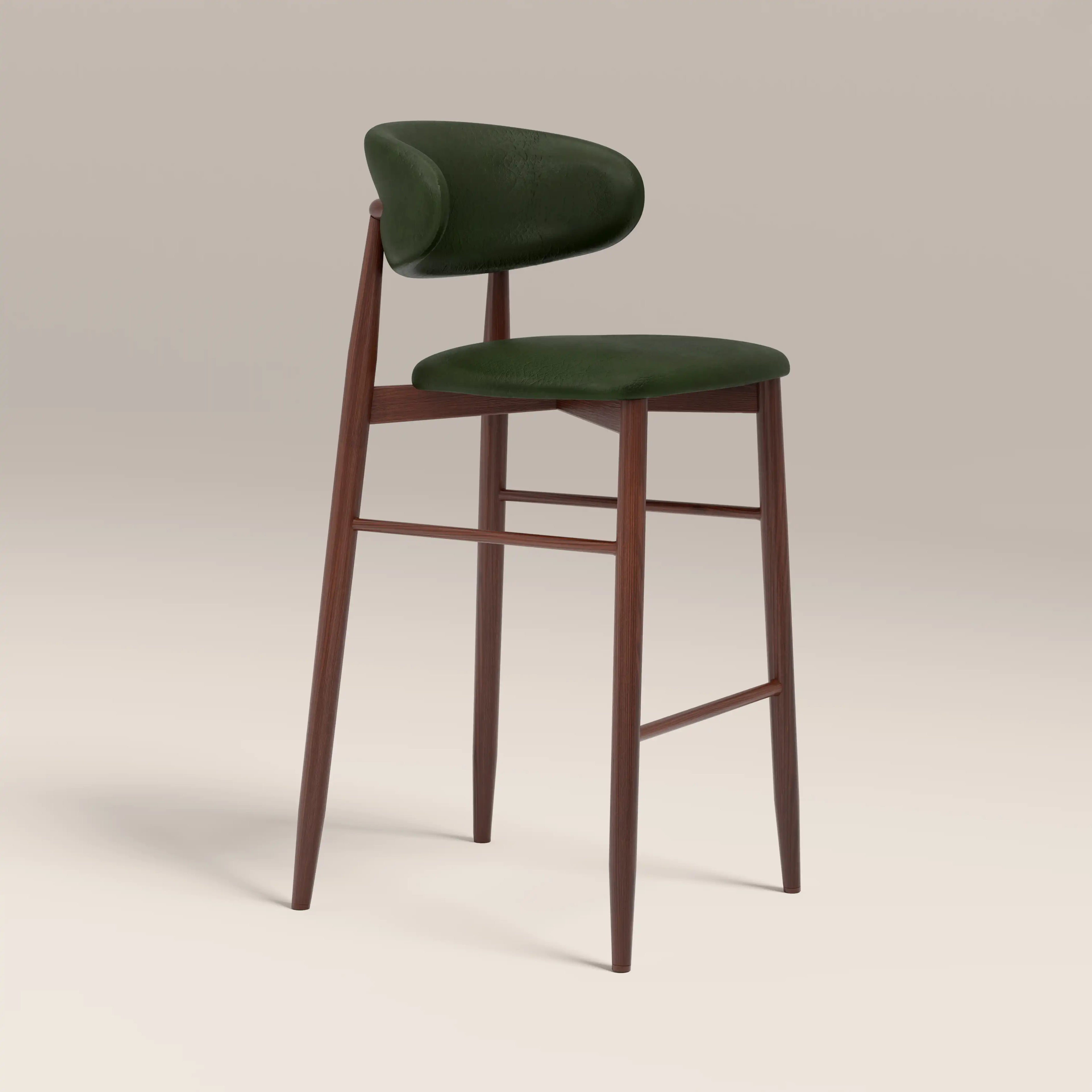 Halston Bar Stool | Vintage Green Faux Leather & Walnut