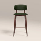 Halston Bar Stool | Vintage Green Faux Leather & Walnut