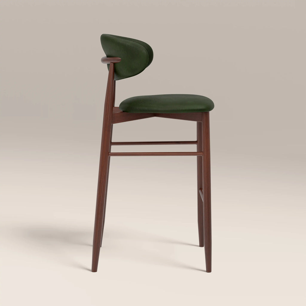 Halston Bar Stool | Vintage Green Faux Leather & Walnut