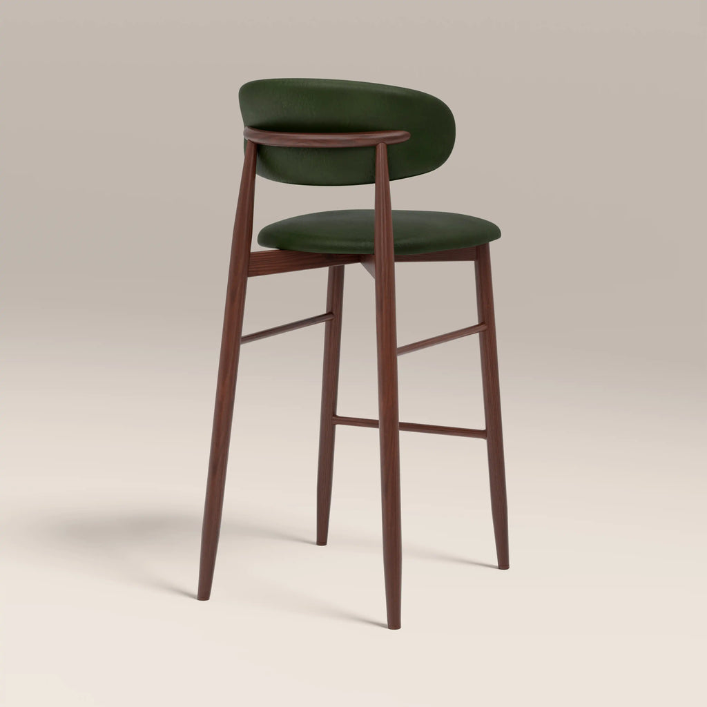 Halston Bar Stool | Vintage Green Faux Leather & Walnut