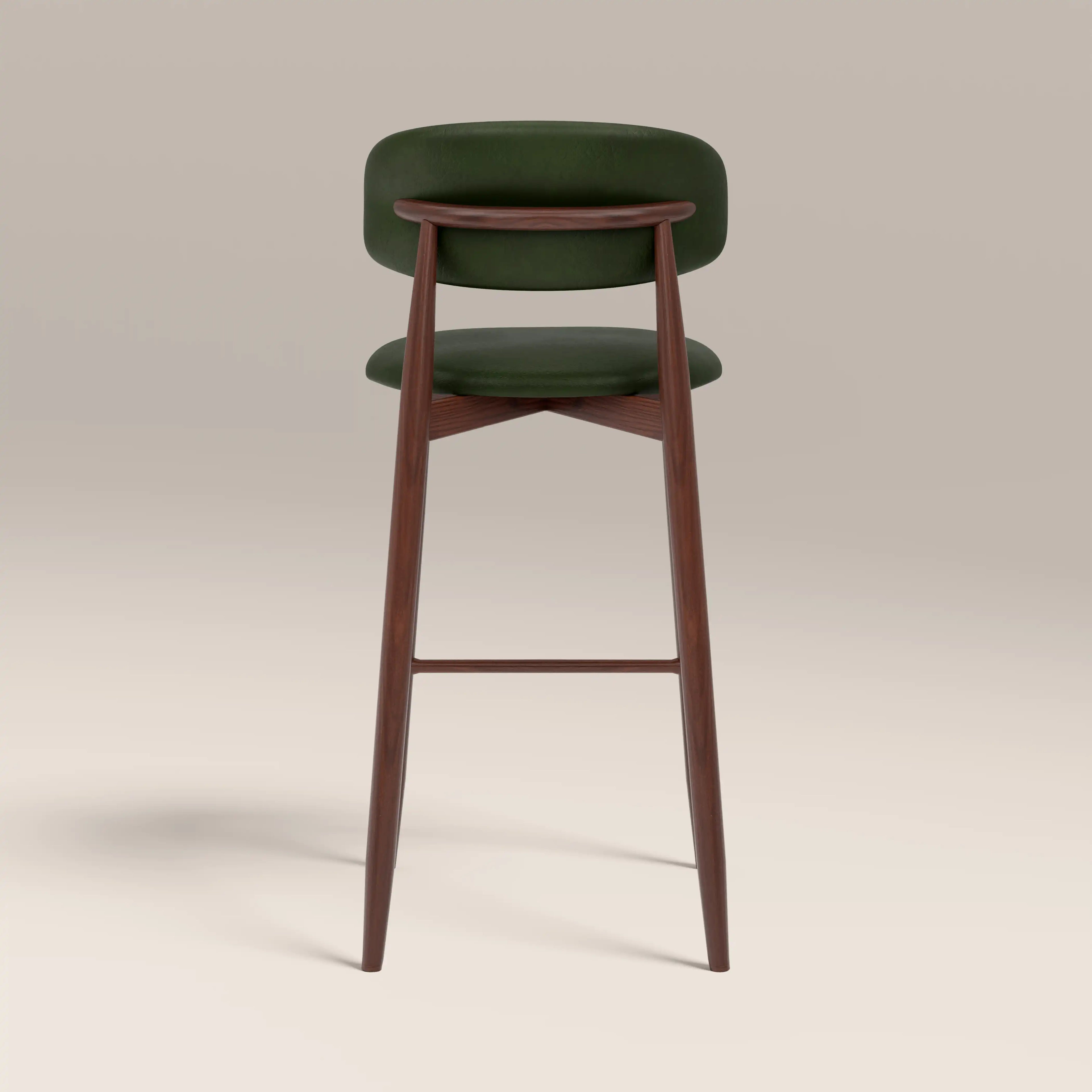 Halston Bar Stool | Vintage Green Faux Leather & Walnut