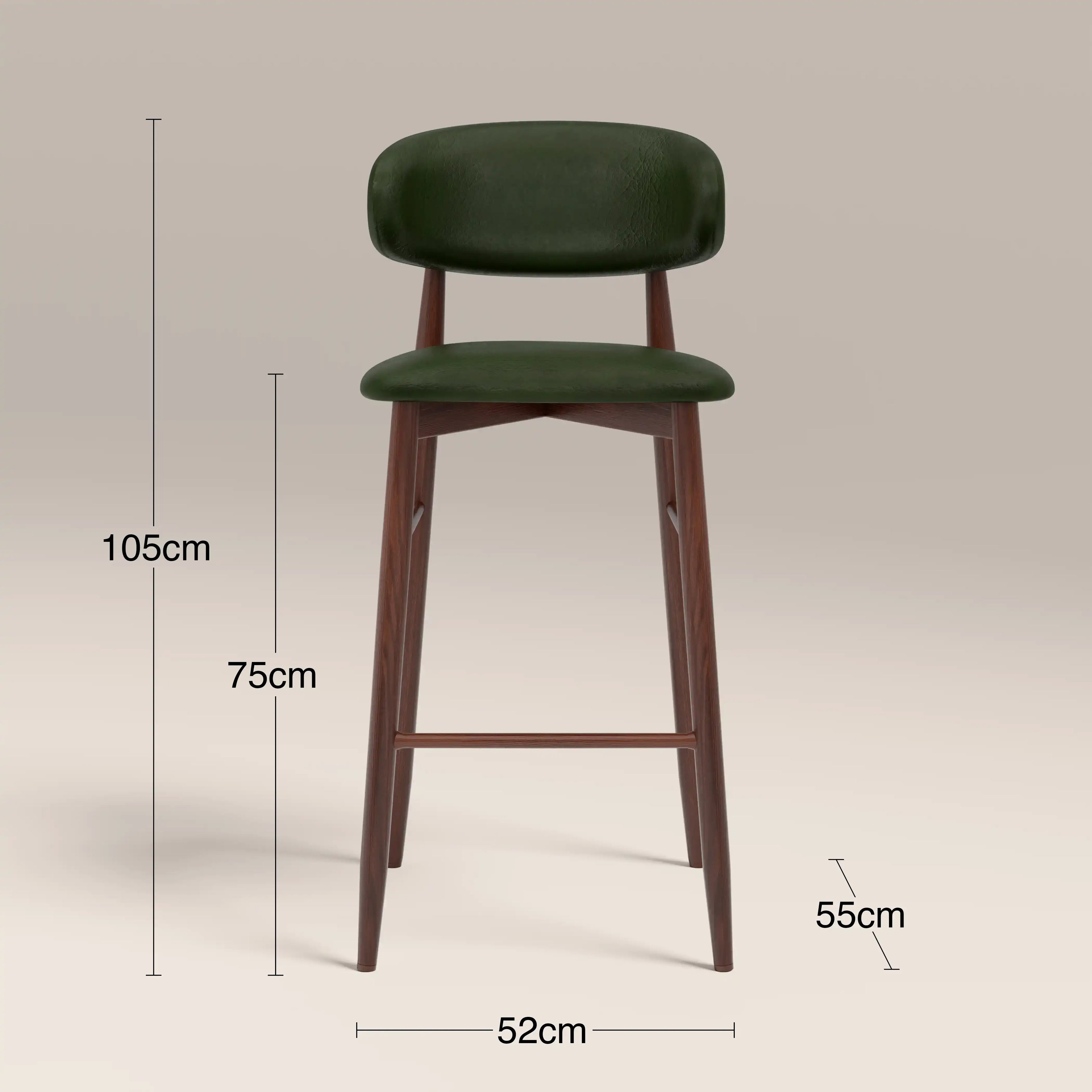Halston Bar Stool | Vintage Green Faux Leather & Walnut