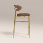 Halston Bar Stool | Vintage Tan Faux Leather & Brass
