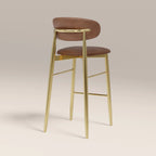 Halston Bar Stool | Vintage Tan Faux Leather & Brass