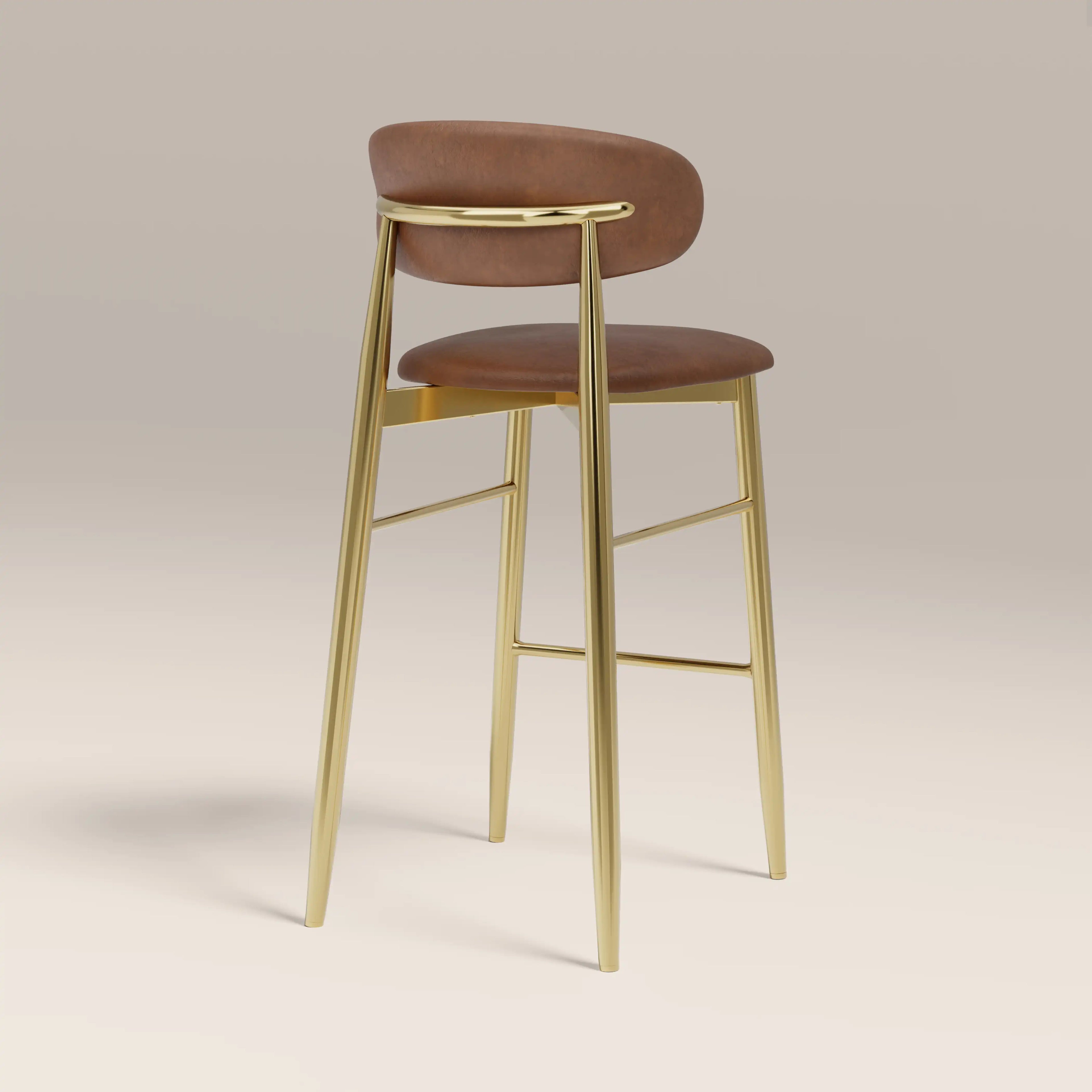 Halston Bar Stool | Vintage Tan Faux Leather & Brass
