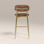 Halston Bar Stool | Vintage Tan Faux Leather & Brass