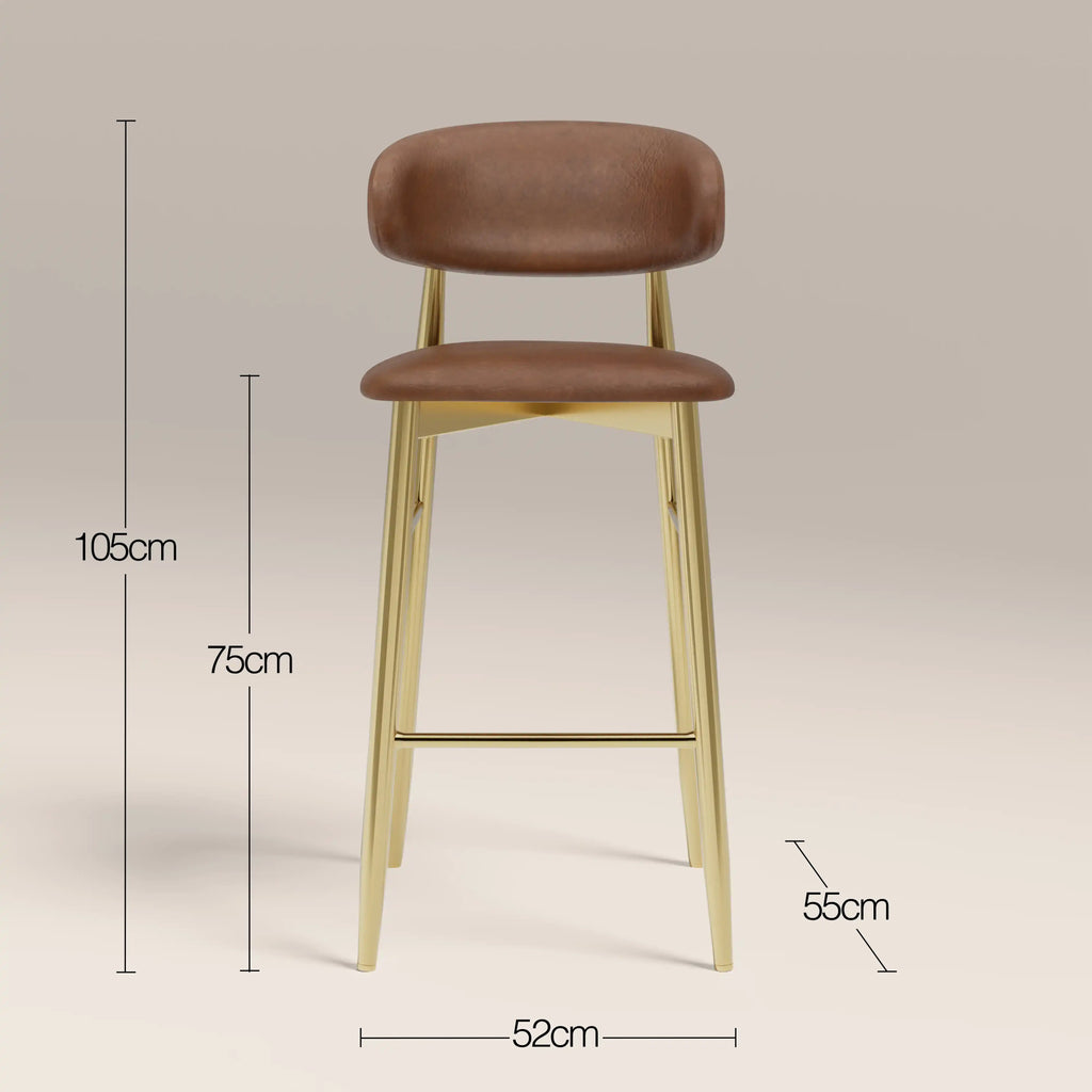 Halston Bar Stool | Vintage Tan Faux Leather & Brass