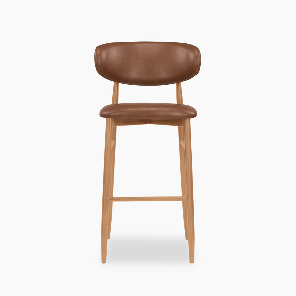 Halston Bar Stool | Vintage Tan Faux Leather & Oak