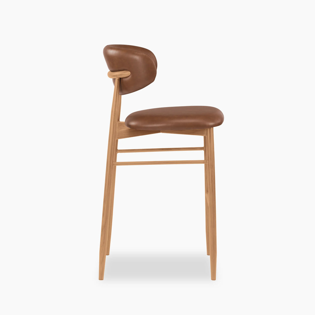 Halston Bar Stool | Vintage Tan Faux Leather & Oak